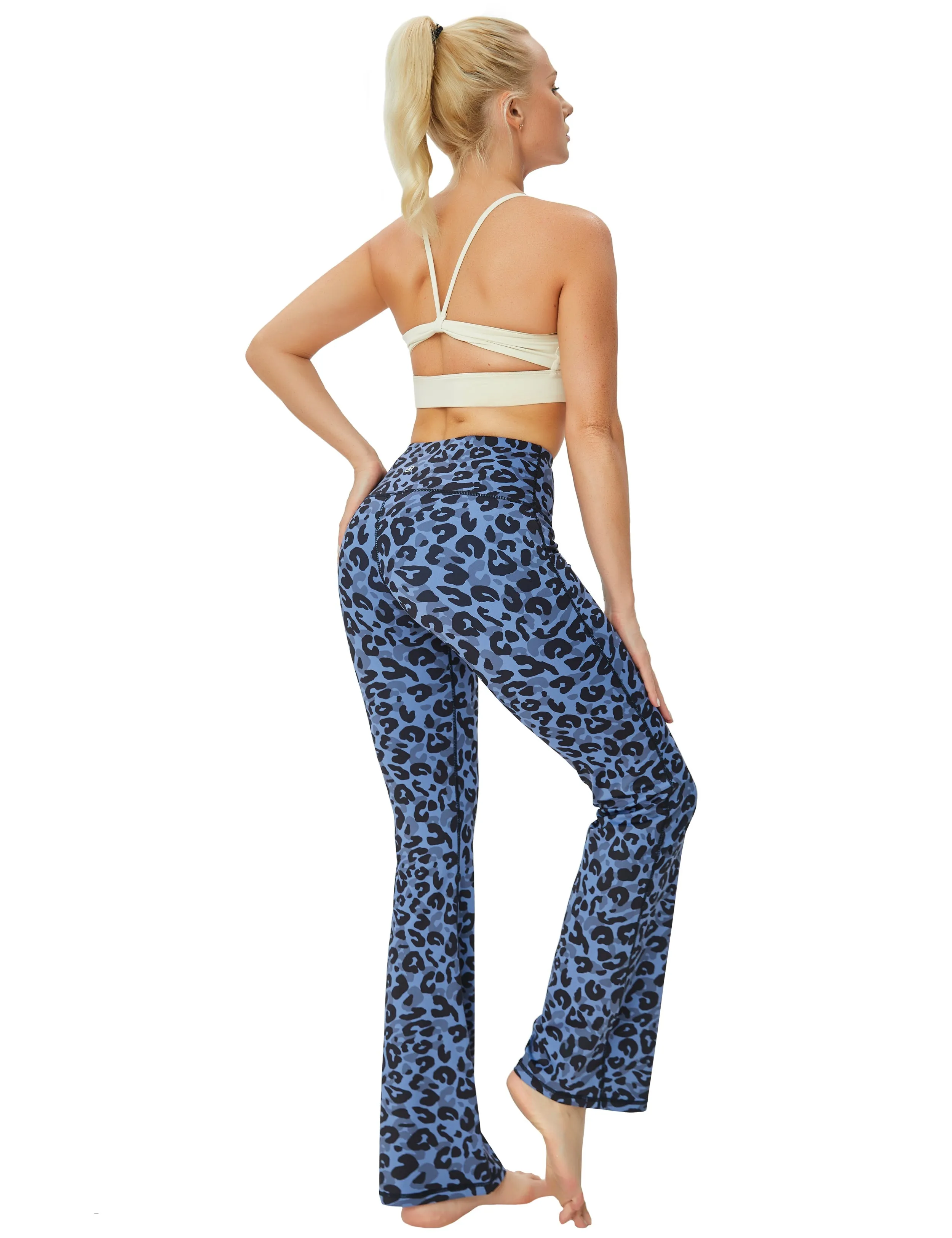 29" 31" 33" 35" 37" High Waist Printed Bootcut Leggings navy_leopard_Biking