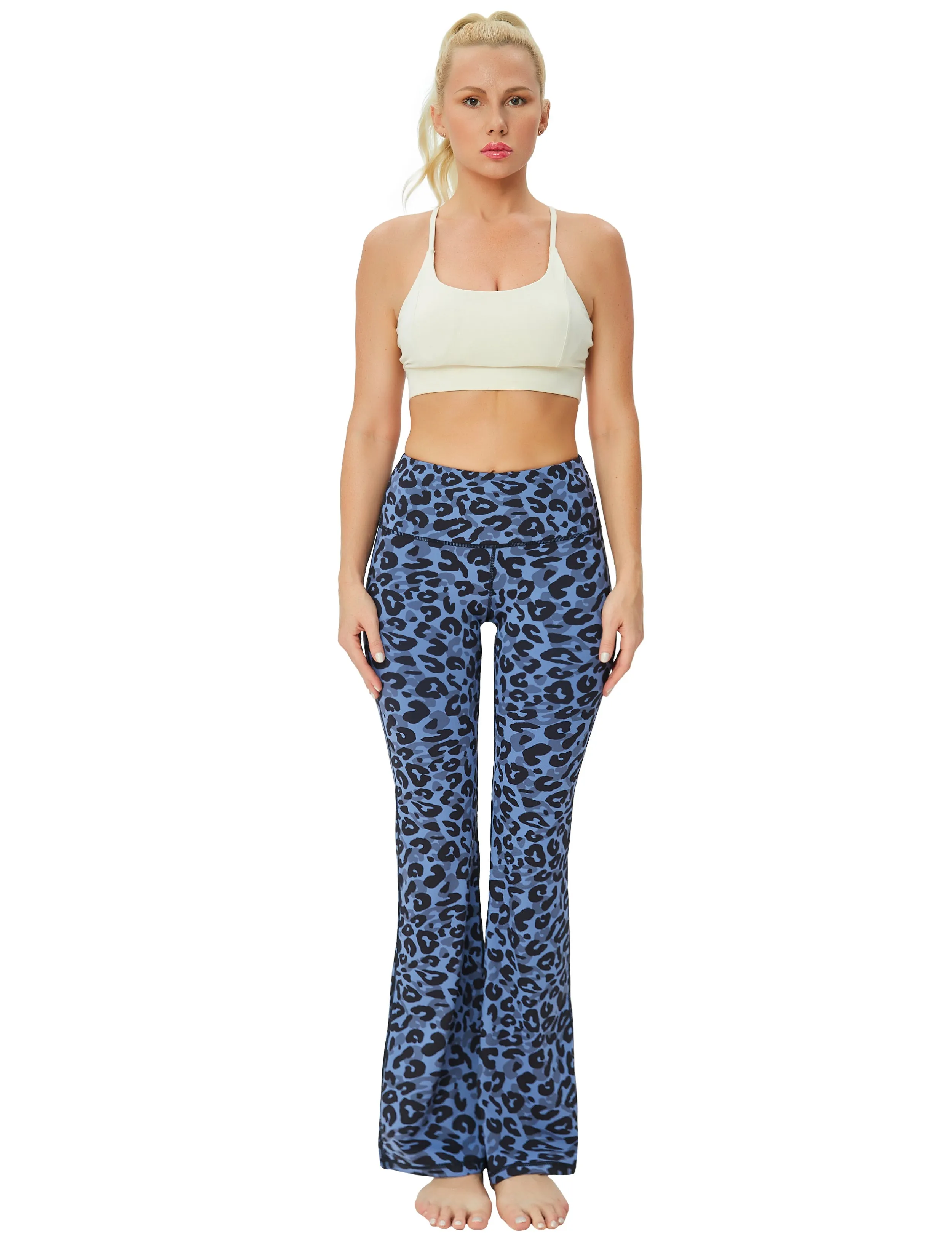 29" 31" 33" 35" 37" High Waist Printed Bootcut Leggings navy_leopard_Biking