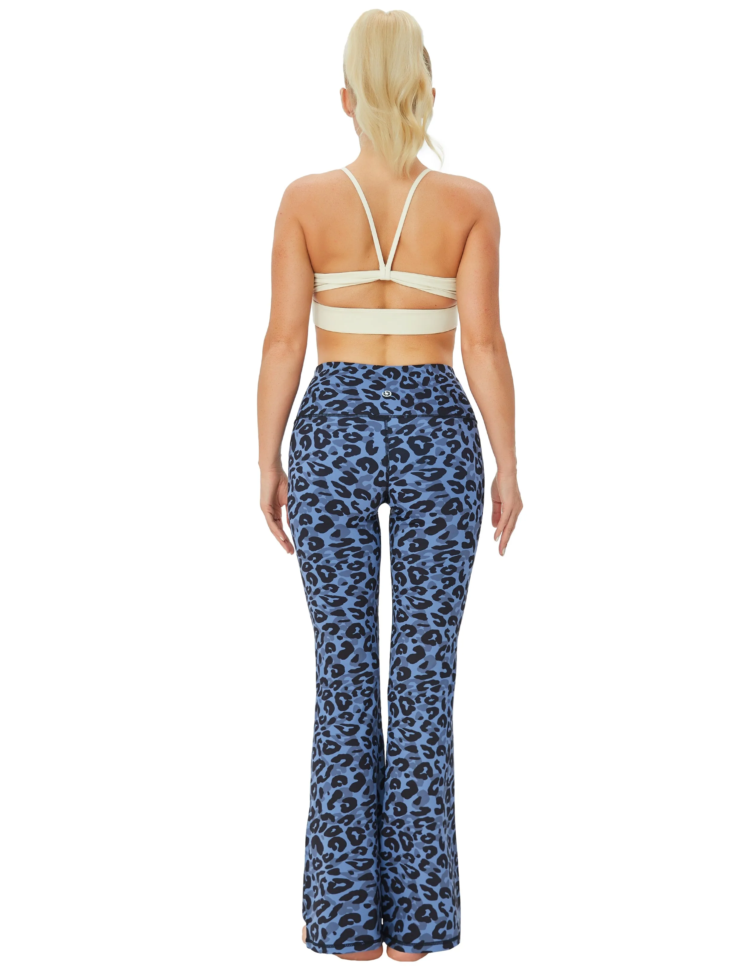 29" 31" 33" 35" 37" High Waist Printed Bootcut Leggings navy_leopard_Pilates