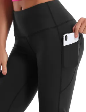 29" 31" 33" 35" 37"  Side Pockets Bootcut Leggings black_Biking