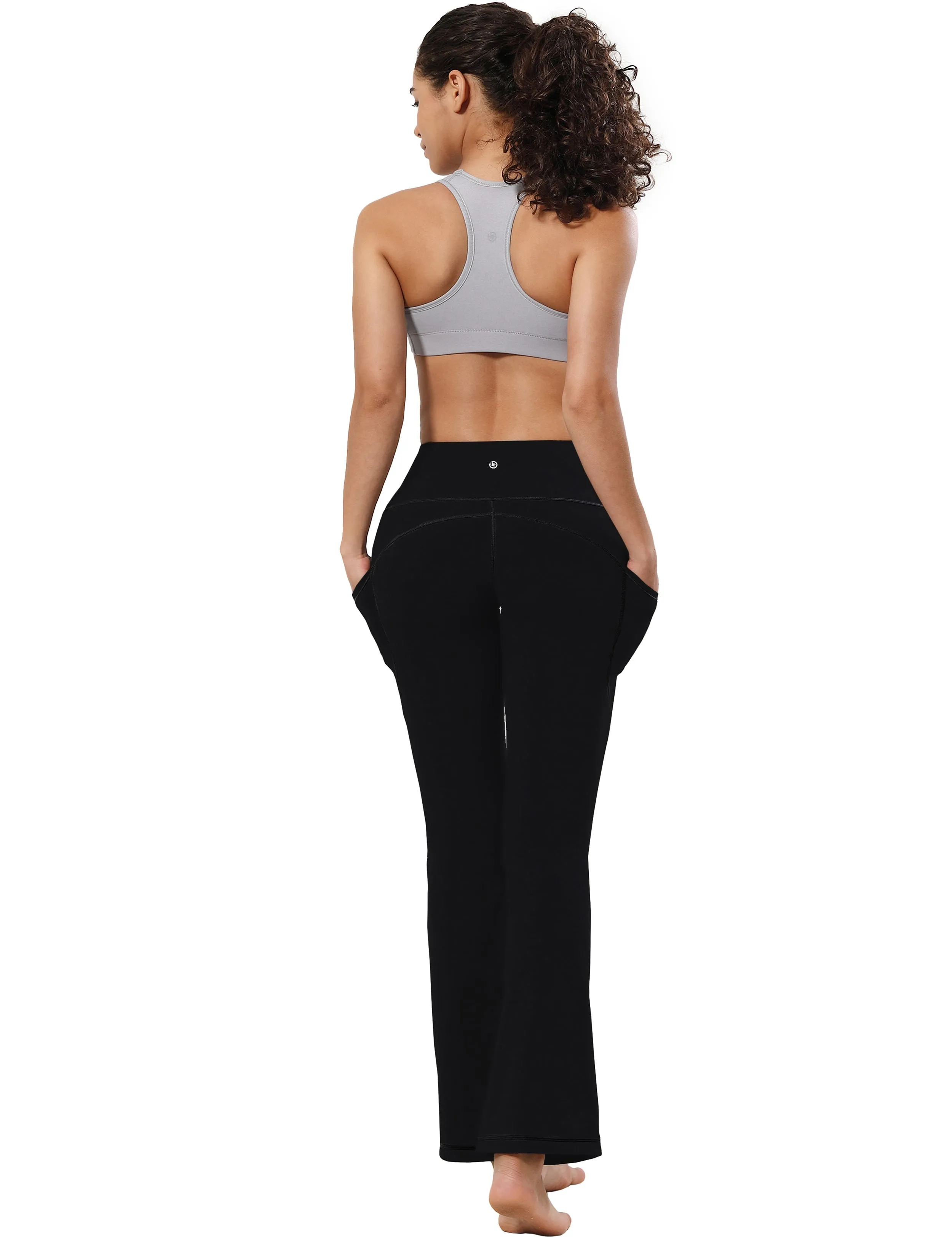 29" 31" 33" 35" 37"  Side Pockets Bootcut Leggings black_Jogging