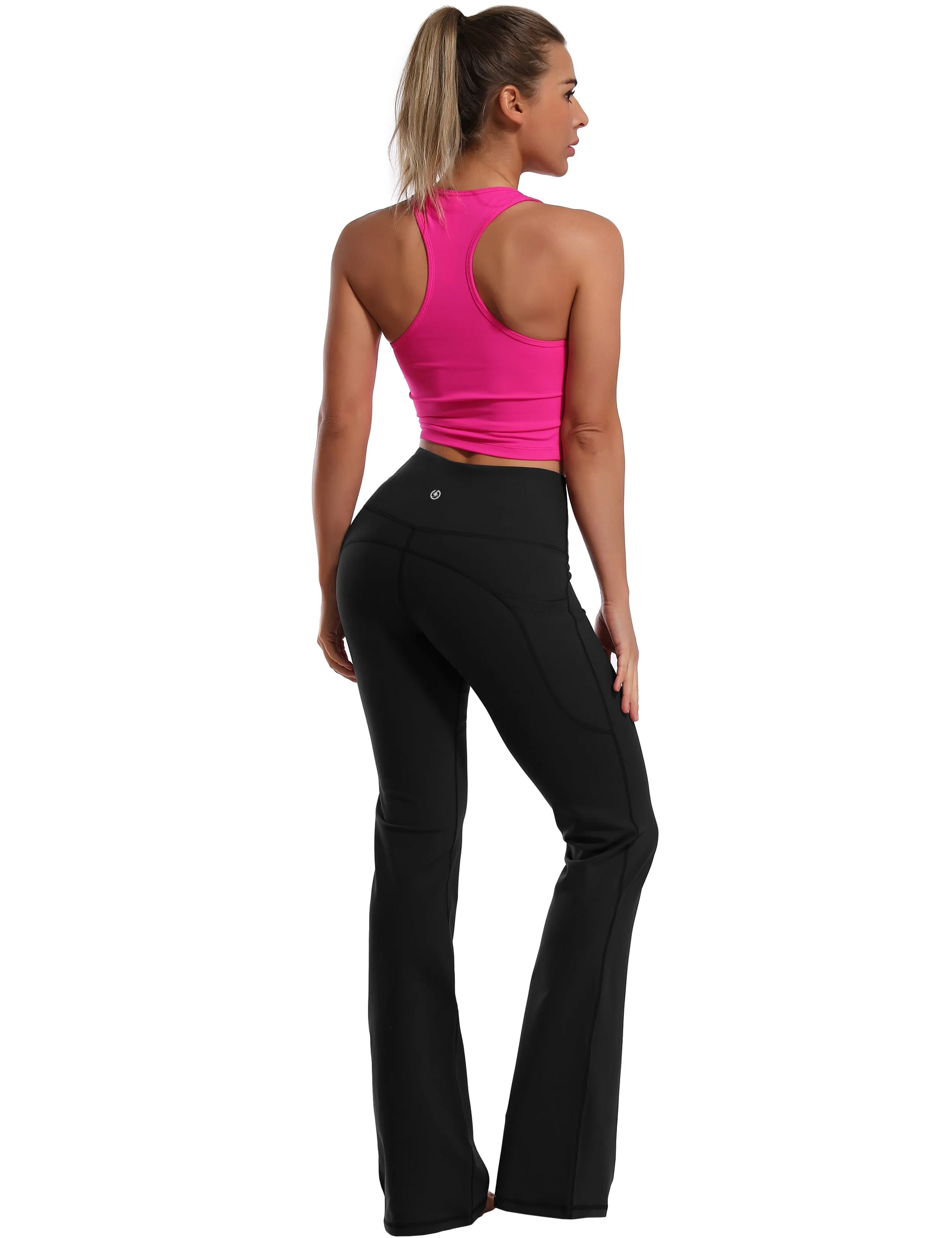29" 31" 33" 35" 37"  Side Pockets Bootcut Leggings black_Plus Size