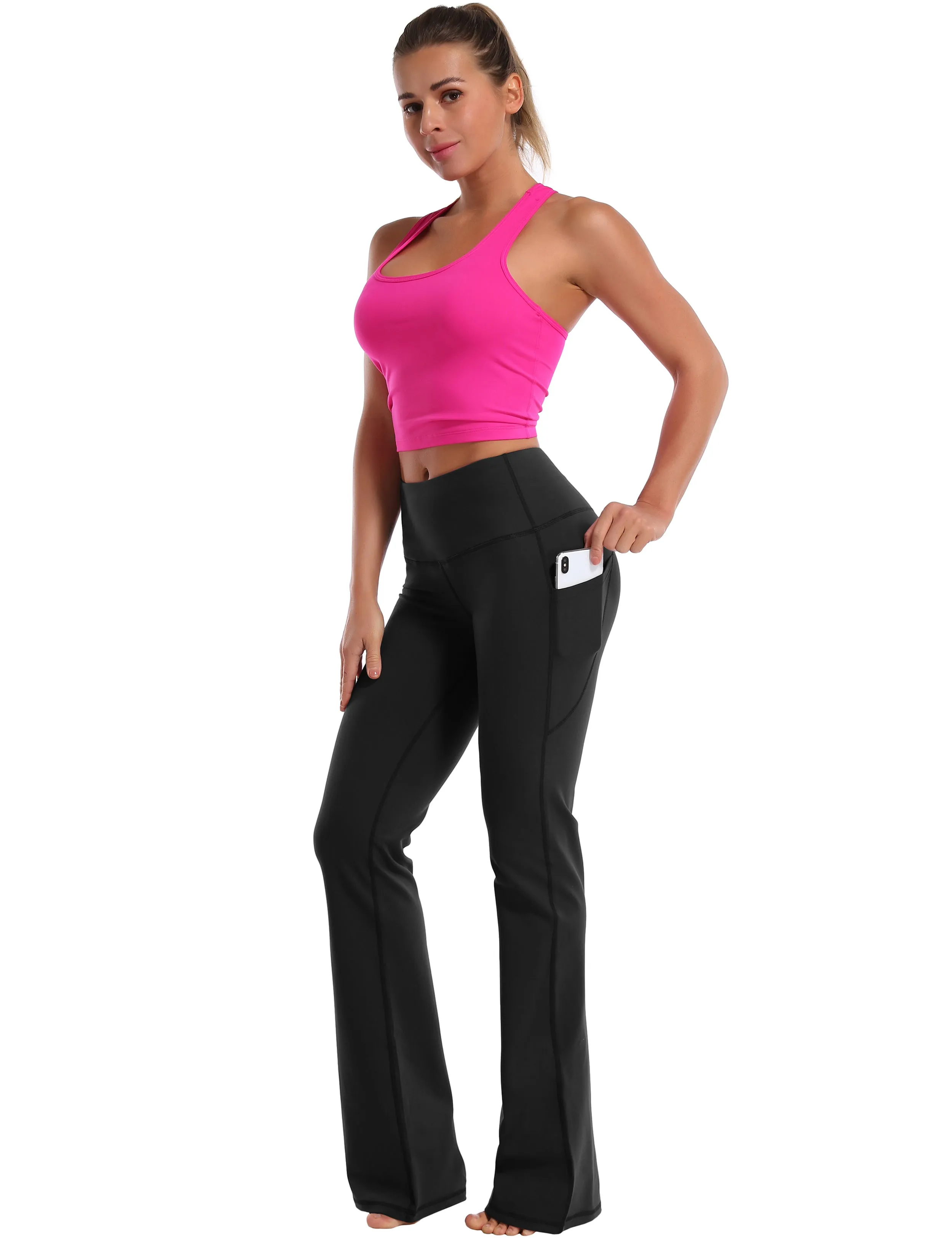 29" 31" 33" 35" 37"  Side Pockets Bootcut Leggings black_Plus Size