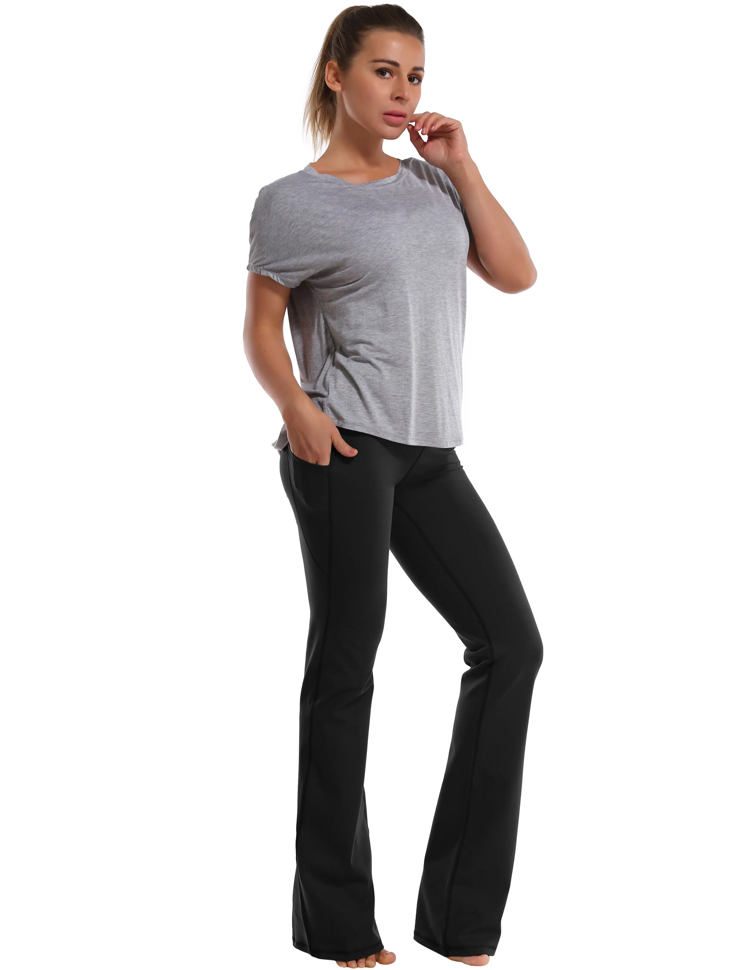 29" 31" 33" 35" 37"  Side Pockets Bootcut Leggings black_Plus Size