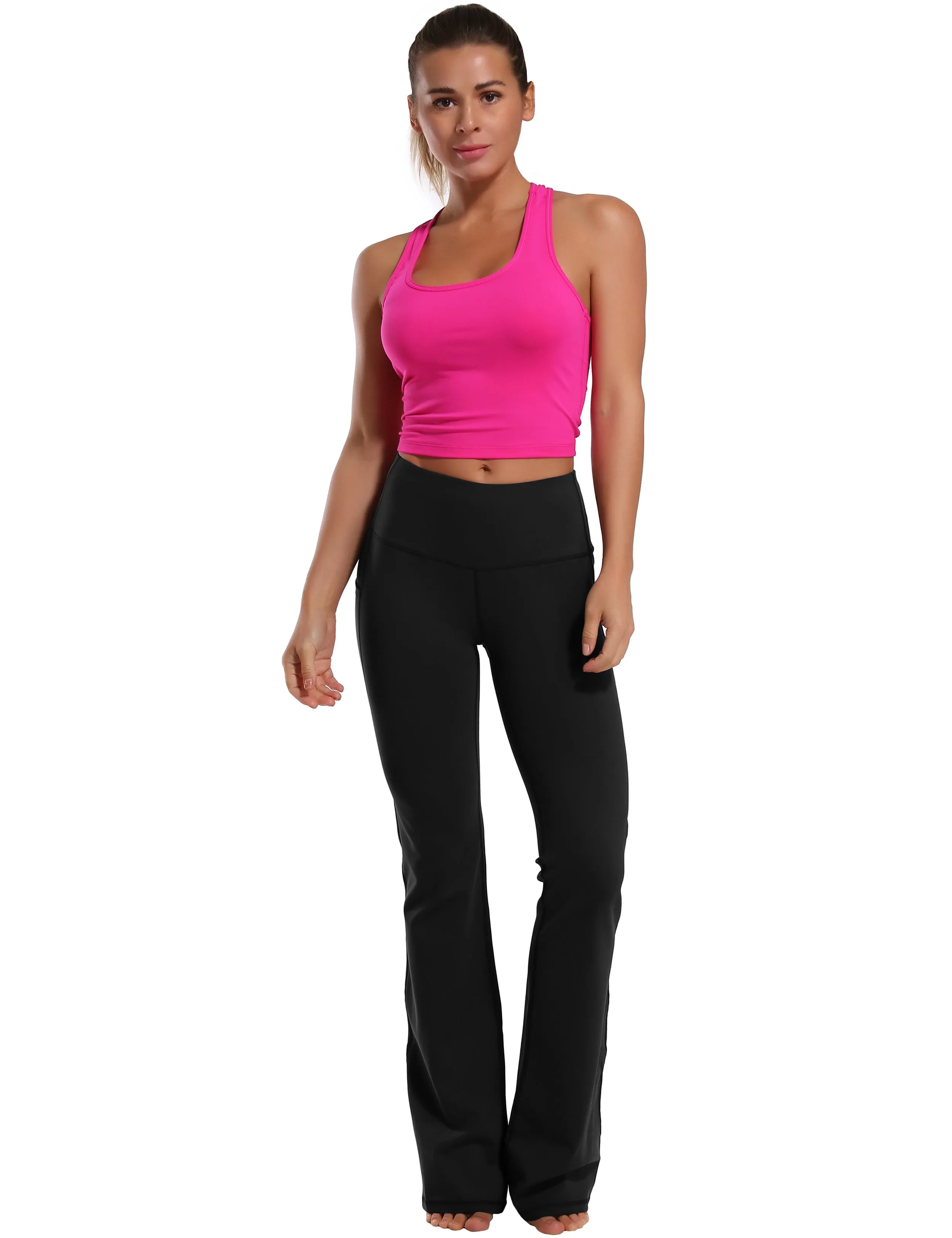 29" 31" 33" 35" 37"  Side Pockets Bootcut Leggings black_Plus Size