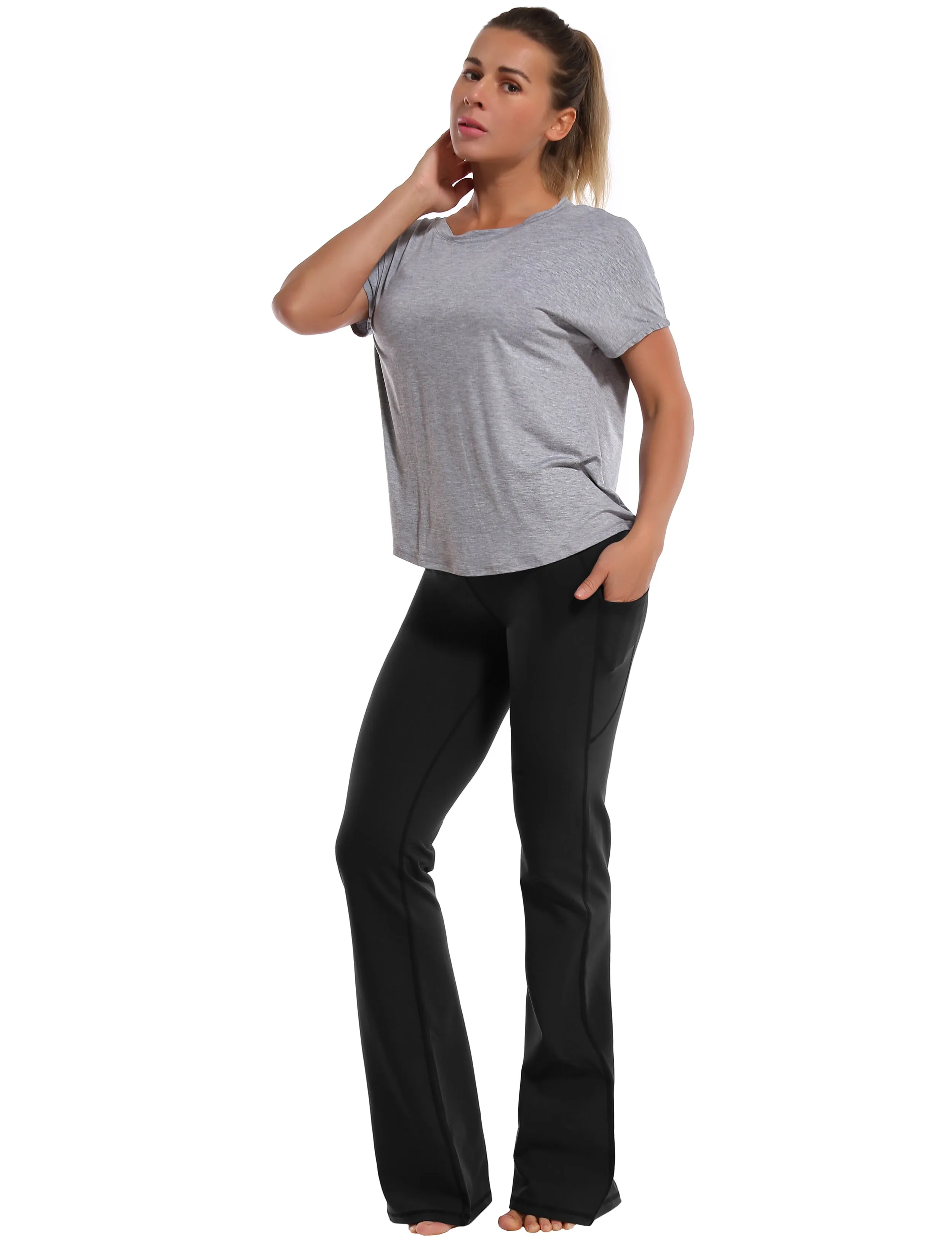 29" 31" 33" 35" 37"  Side Pockets Bootcut Leggings black_Plus Size