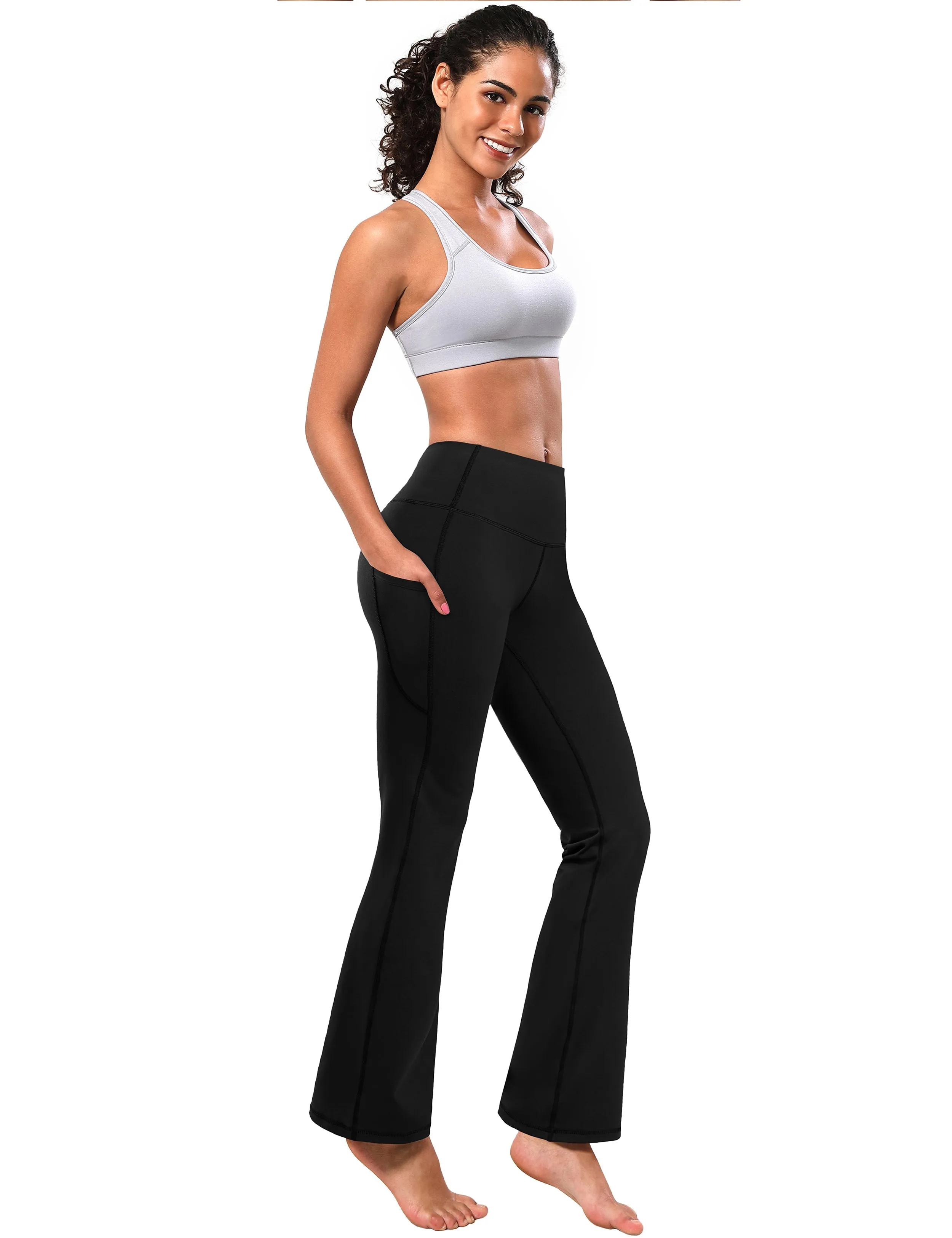 29" 31" 33" 35" 37"  Side Pockets Bootcut Leggings black_Plus Size