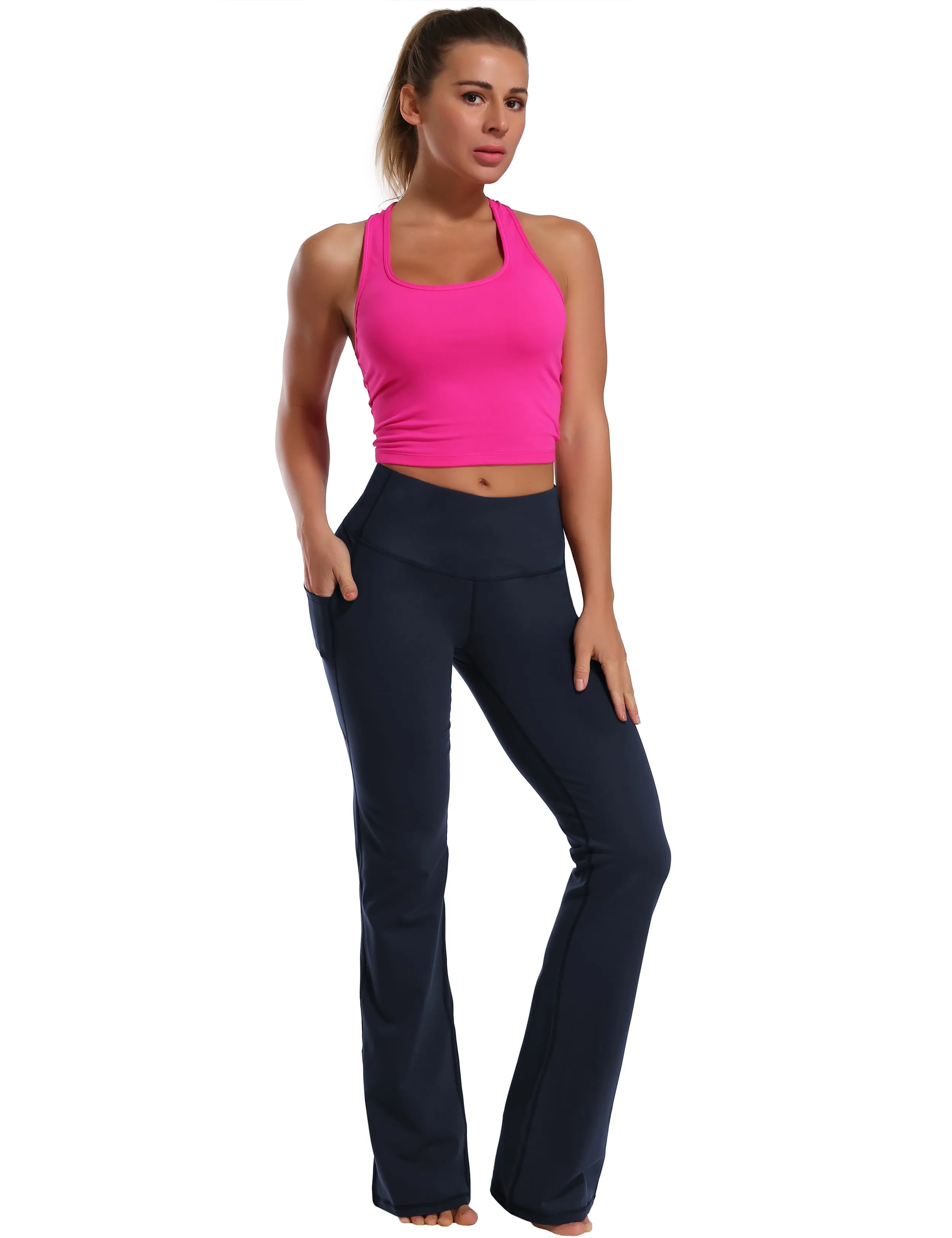 29" 31" 33" 35" 37"  Side Pockets Bootcut Leggings darknavy_Jogging