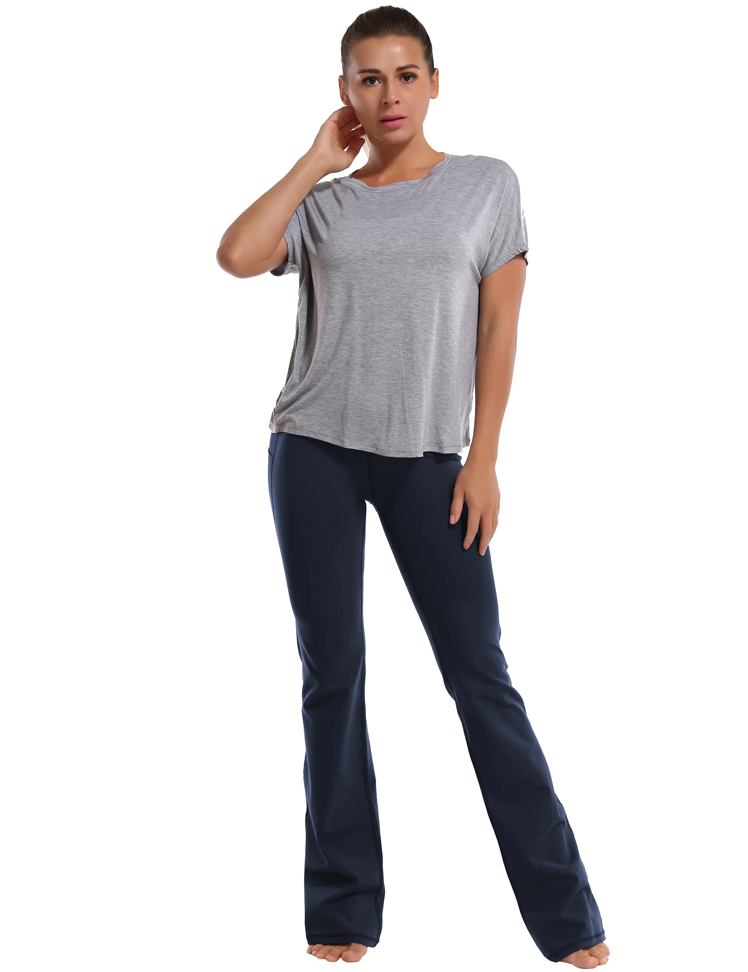 29" 31" 33" 35" 37"  Side Pockets Bootcut Leggings darknavy_Tall Size