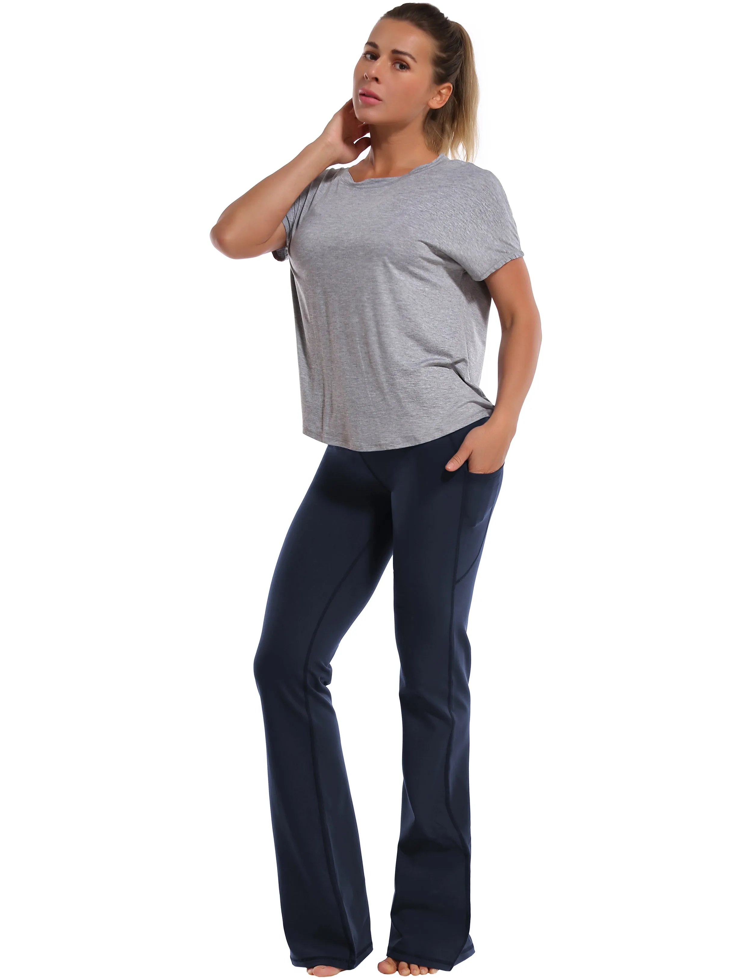 29" 31" 33" 35" 37"  Side Pockets Bootcut Leggings darknavy_Tall Size