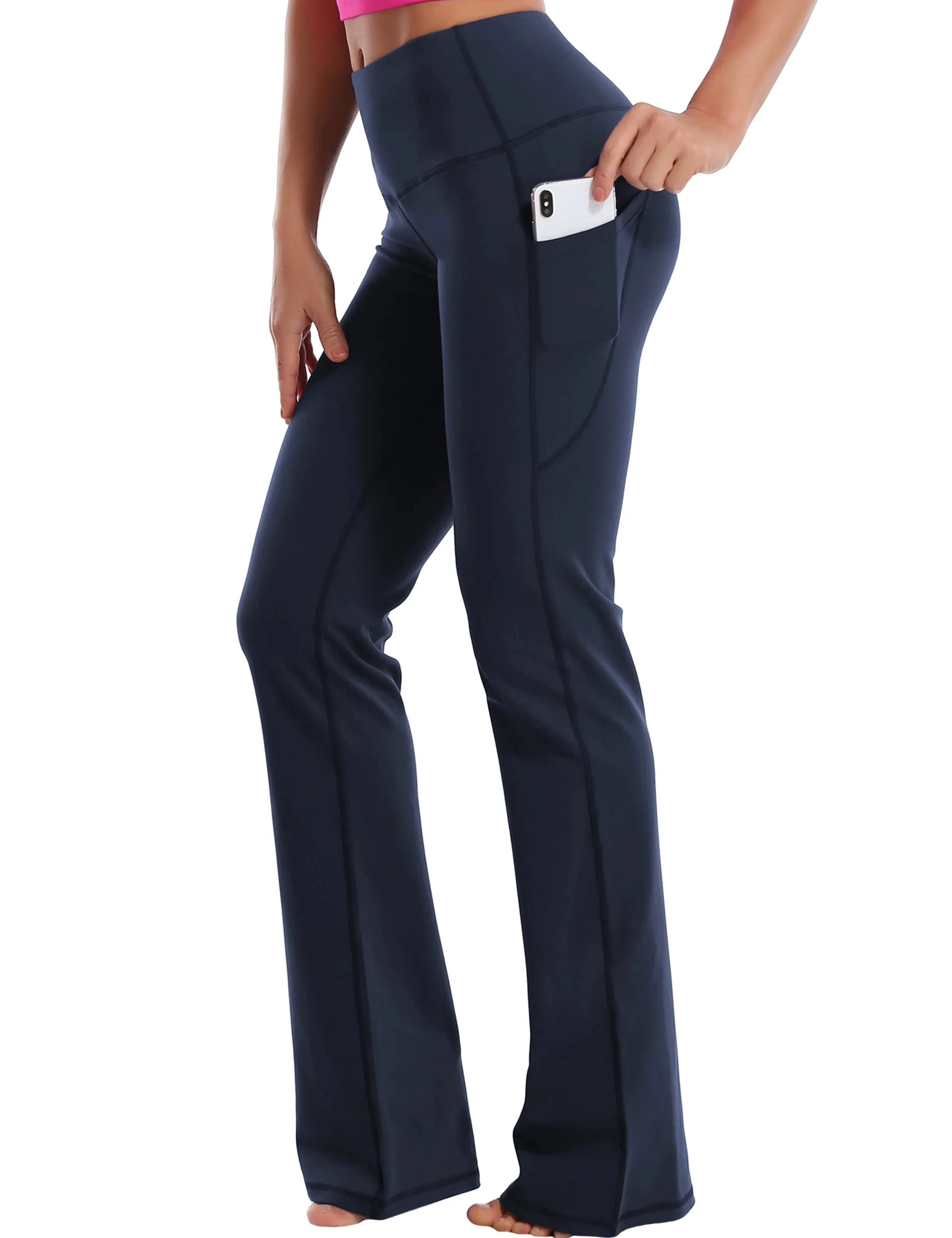 29" 31" 33" 35" 37"  Side Pockets Bootcut Leggings darknavy_yogastudio