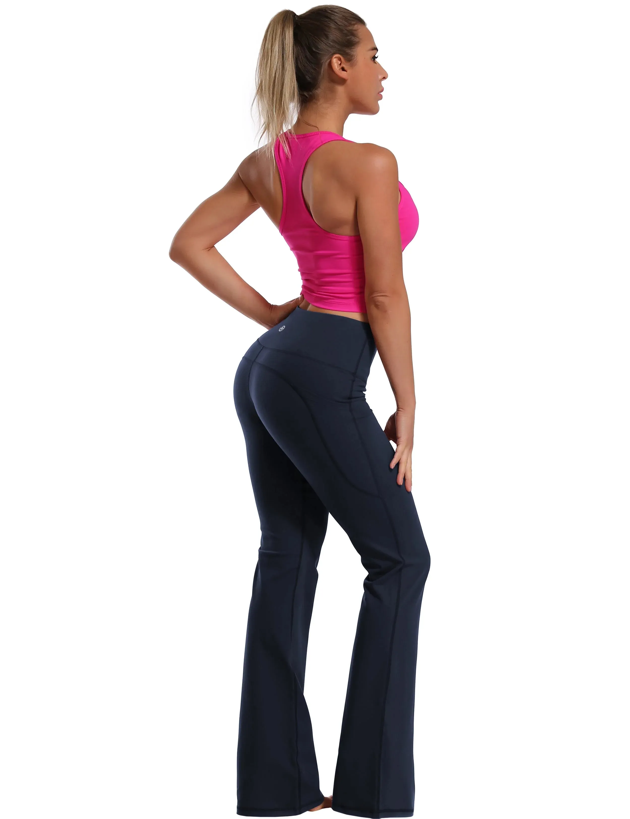 29" 31" 33" 35" 37"  Side Pockets Bootcut Leggings darknavy_yogastudio