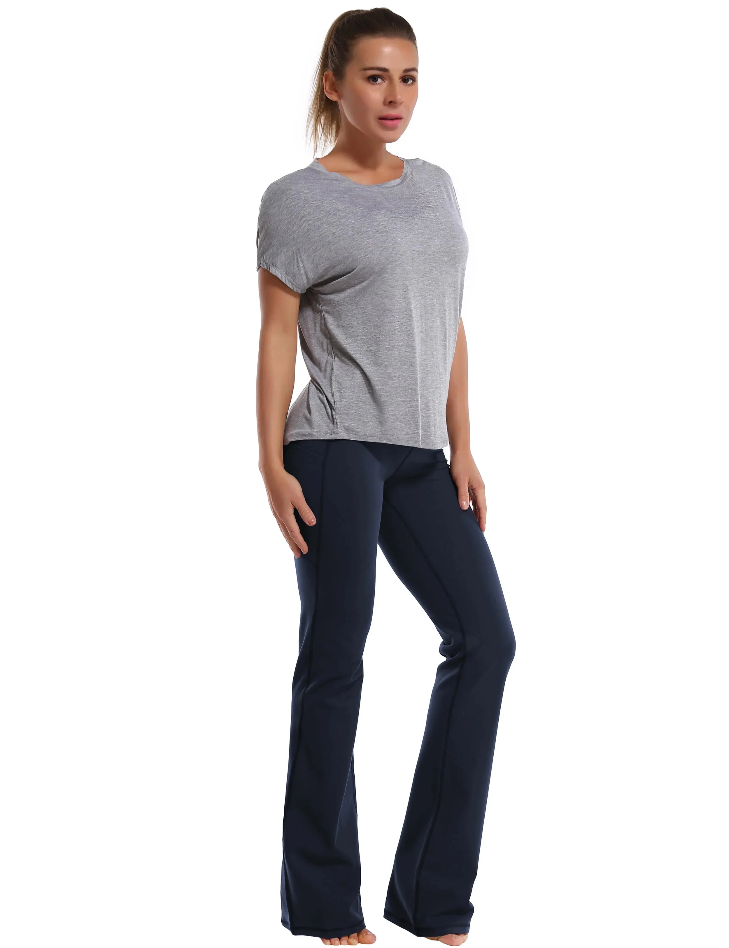 29" 31" 33" 35" 37"  Side Pockets Bootcut Leggings darknavy_yogastudio