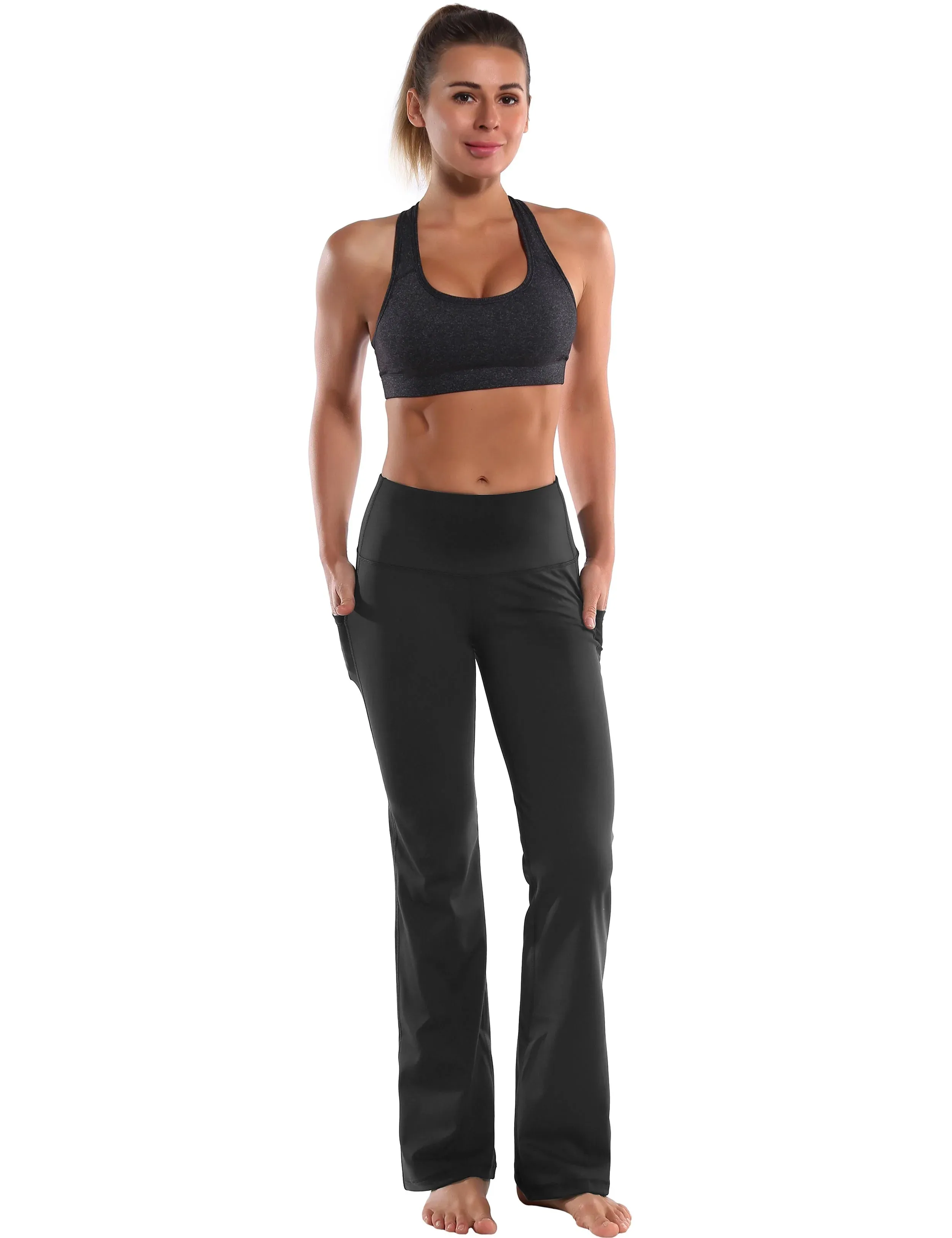 29" 31" 33" 35" 37"  Side Pockets Bootcut Leggings irongrey_yogastudio
