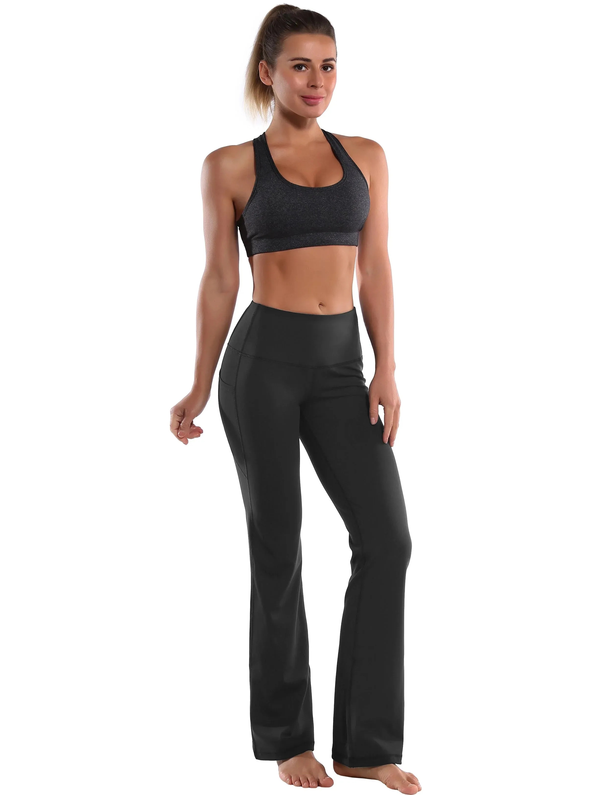 29" 31" 33" 35" 37"  Side Pockets Bootcut Leggings irongrey_yogastudio