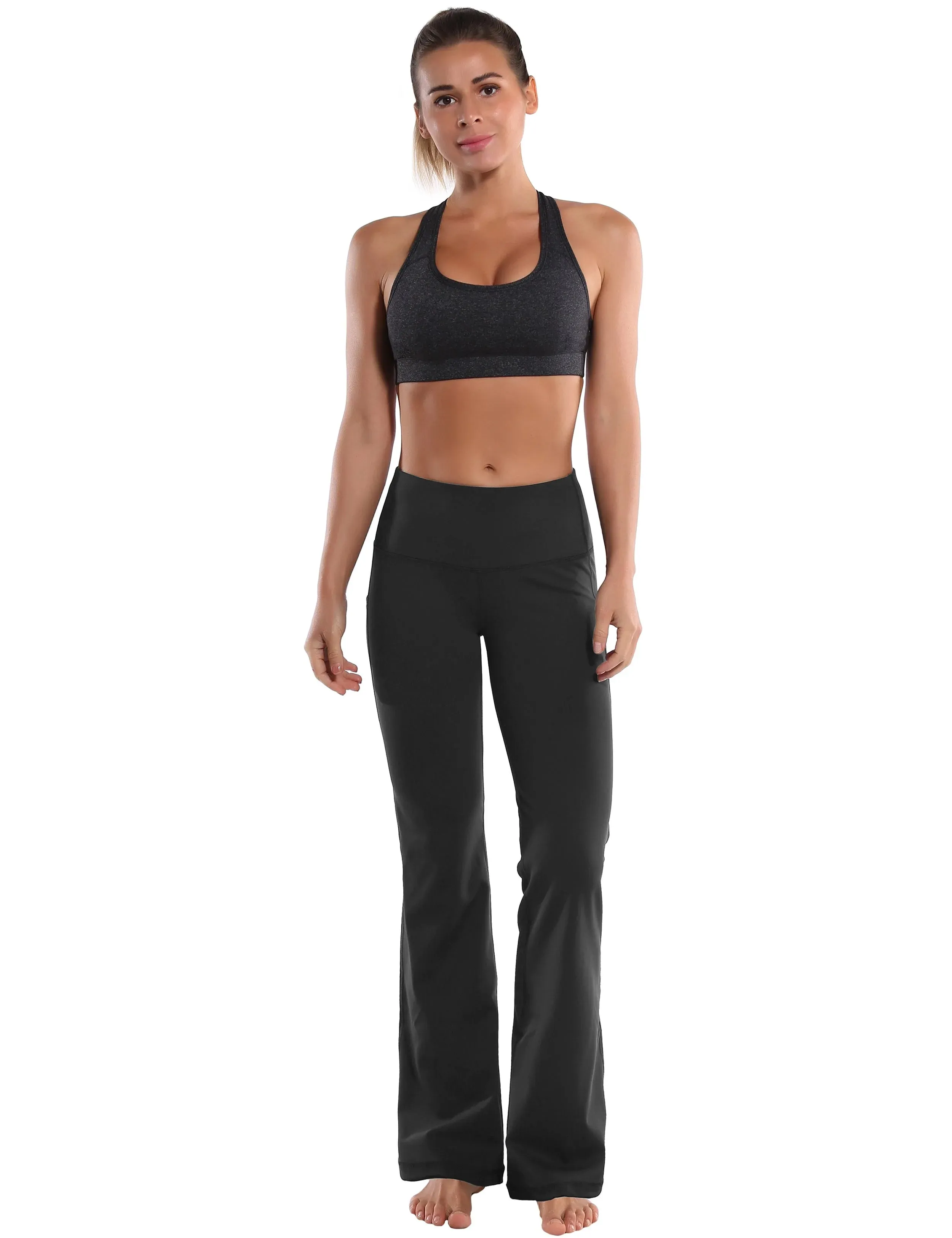 29" 31" 33" 35" 37"  Side Pockets Bootcut Leggings irongrey_yogastudio