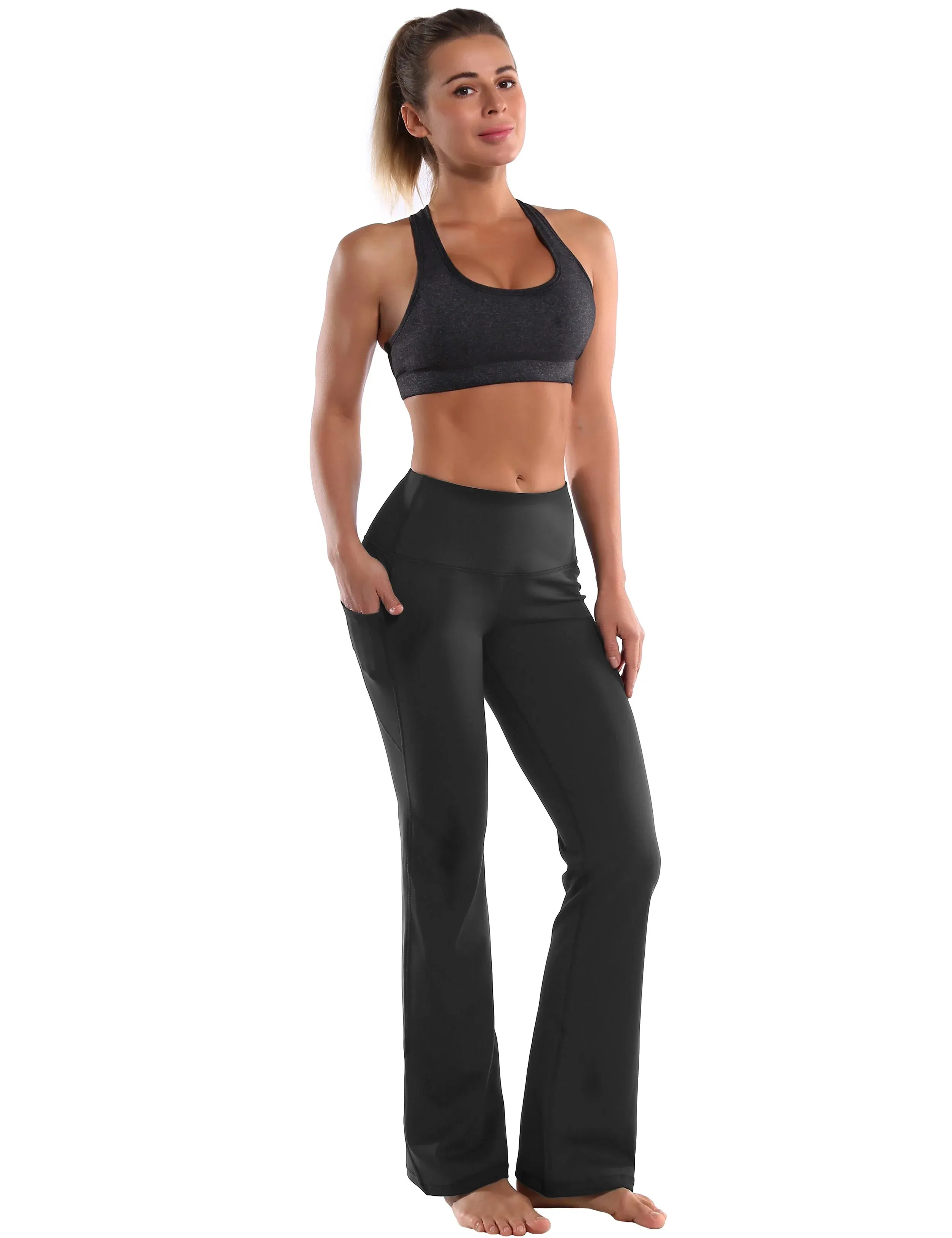 29" 31" 33" 35" 37"  Side Pockets Bootcut Leggings irongrey_yogastudio