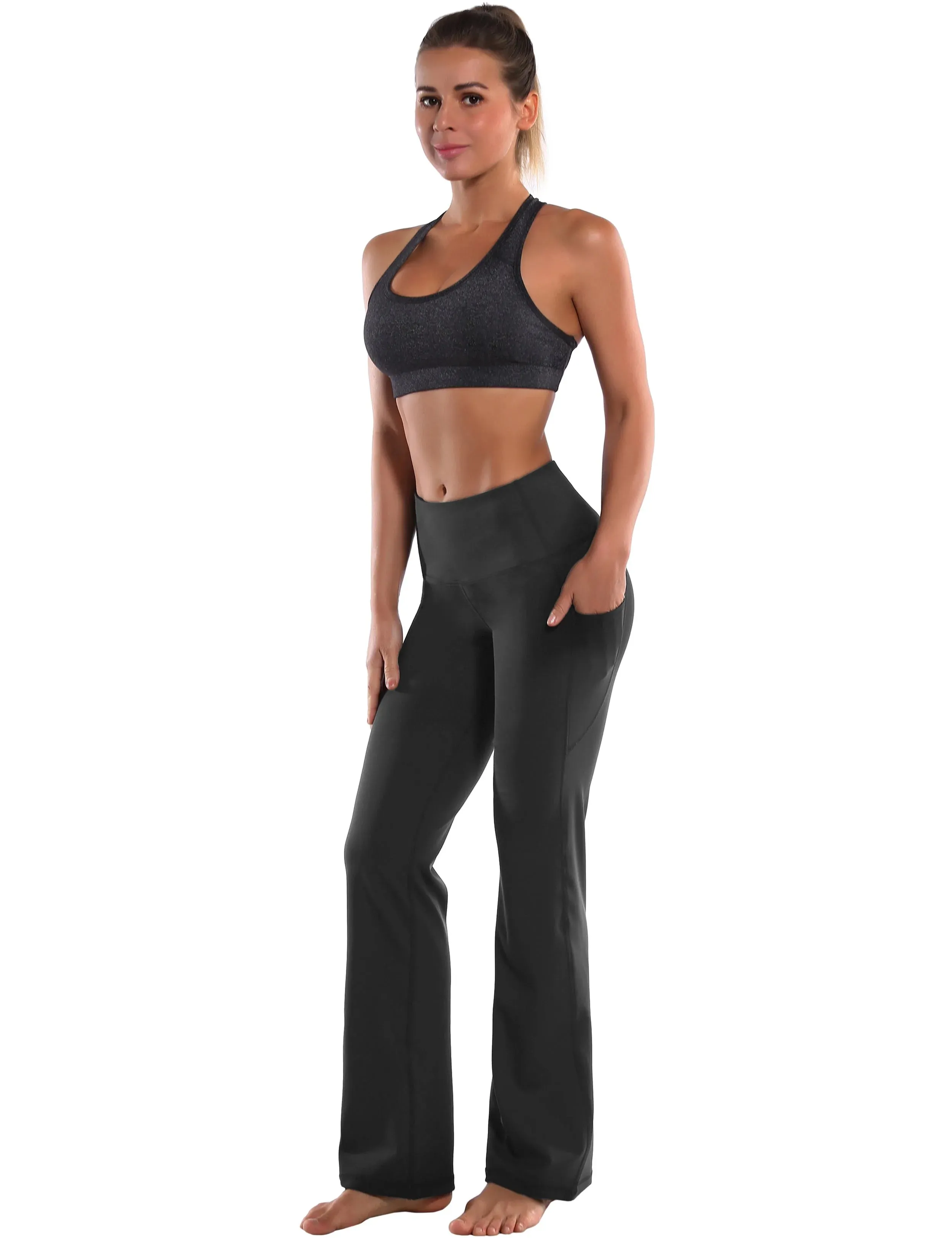 29" 31" 33" 35" 37"  Side Pockets Bootcut Leggings irongrey_yogastudio
