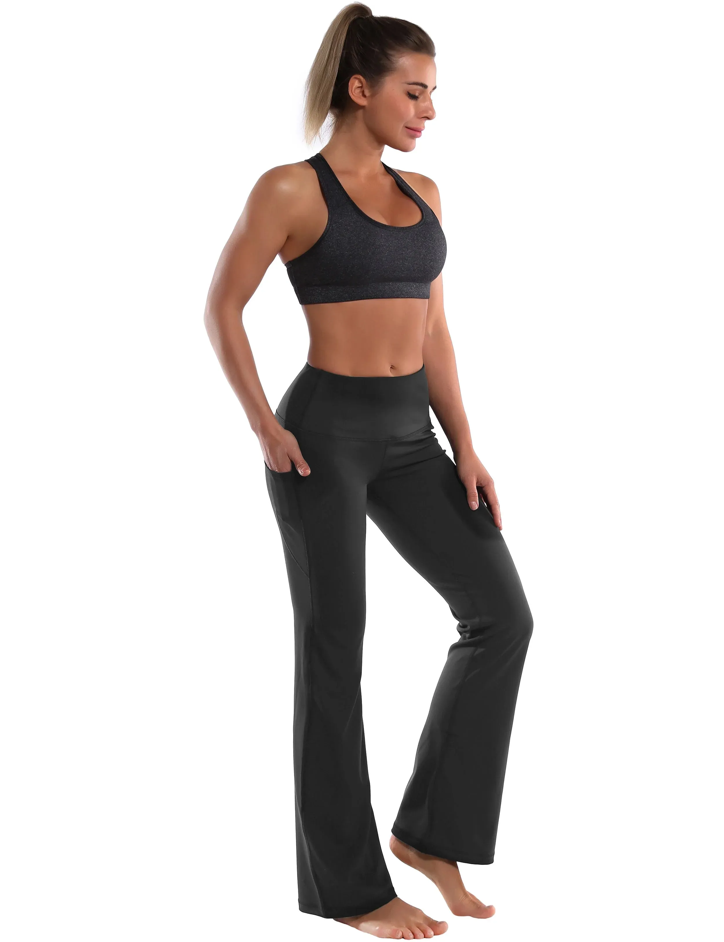 29" 31" 33" 35" 37"  Side Pockets Bootcut Leggings irongrey_yogastudio