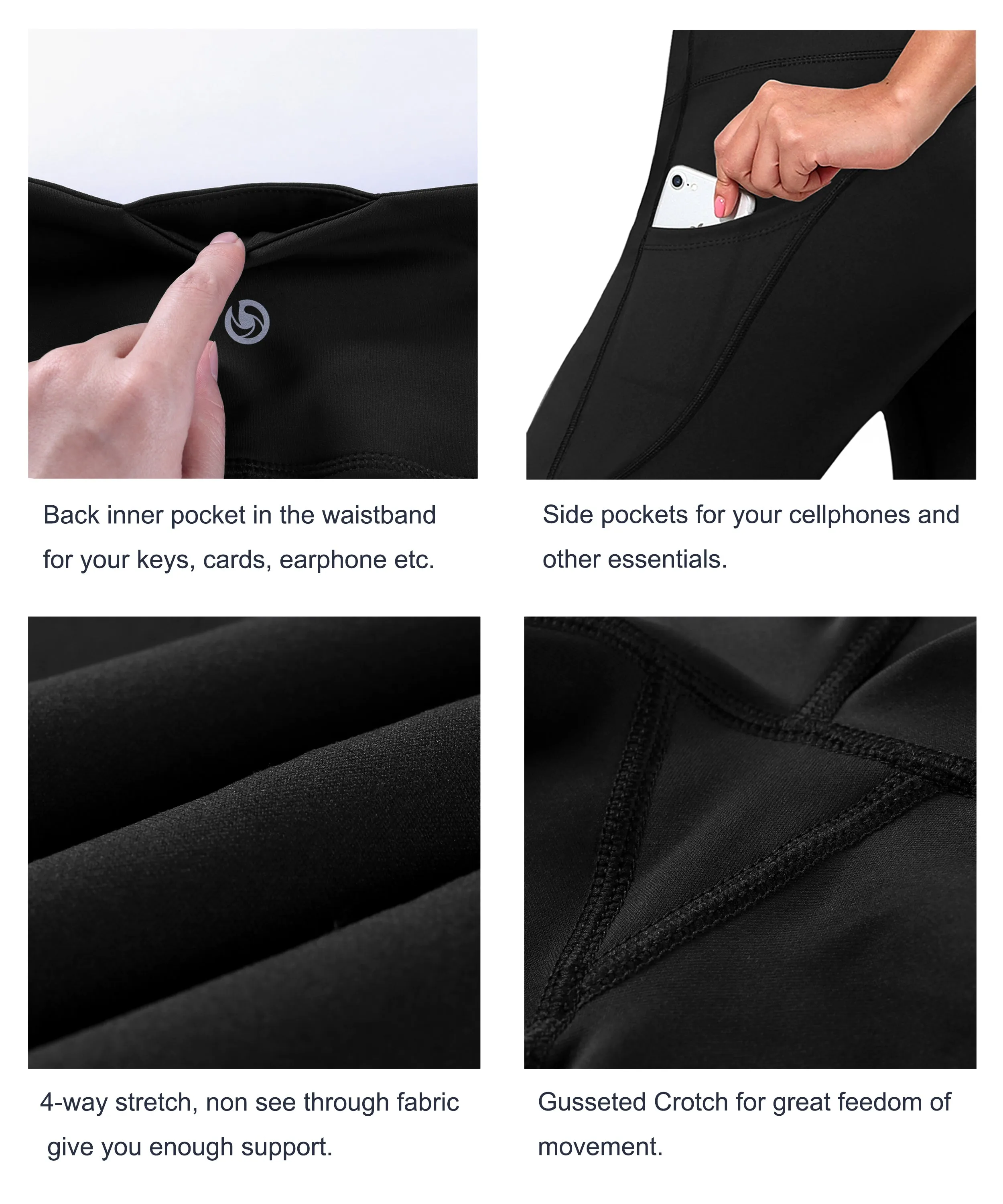 29" 31" 33" 35" 37"  Side Pockets Bootcut Leggings jetblack_Gym