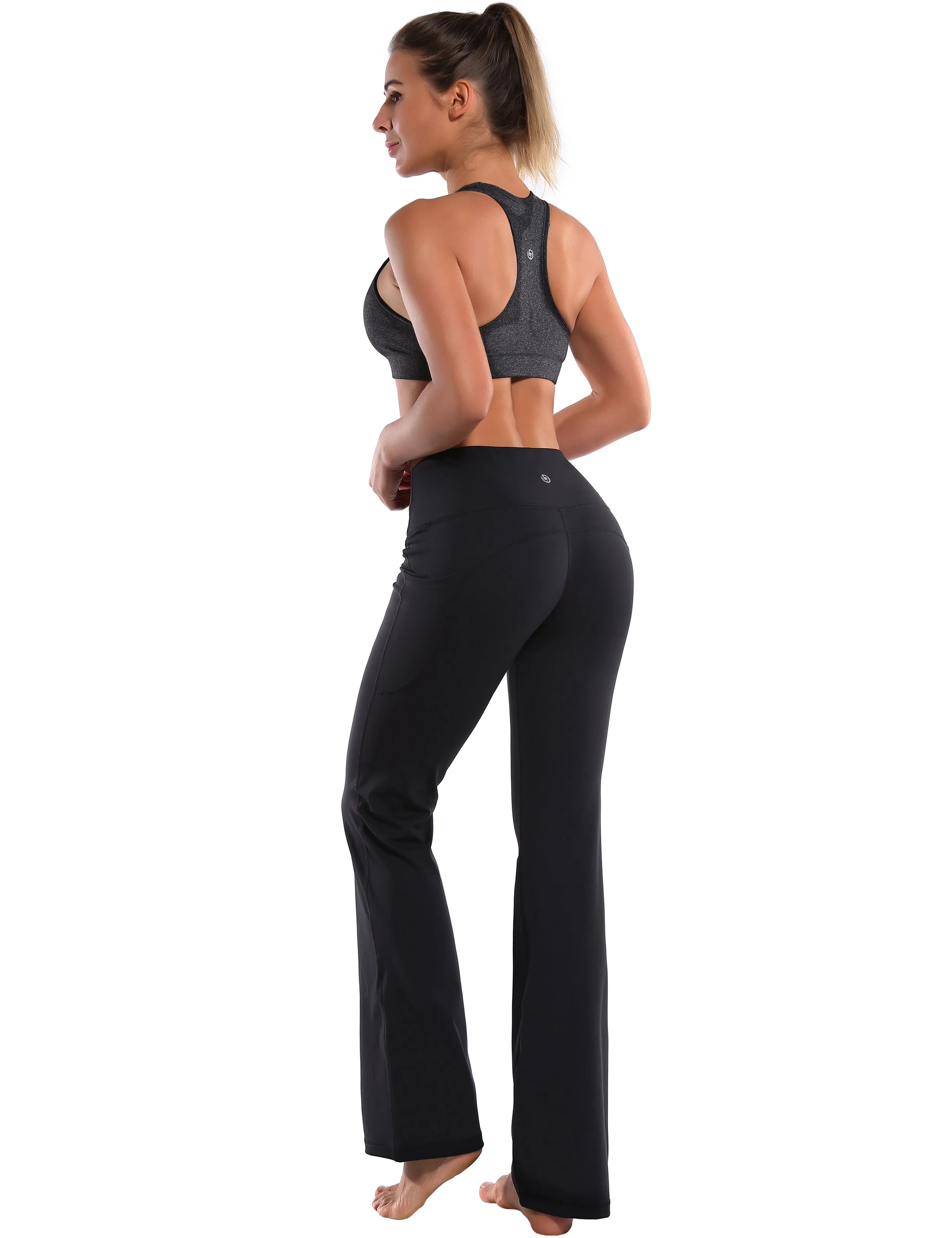 29" 31" 33" 35" 37"  Side Pockets Bootcut Leggings jetblack_Gym