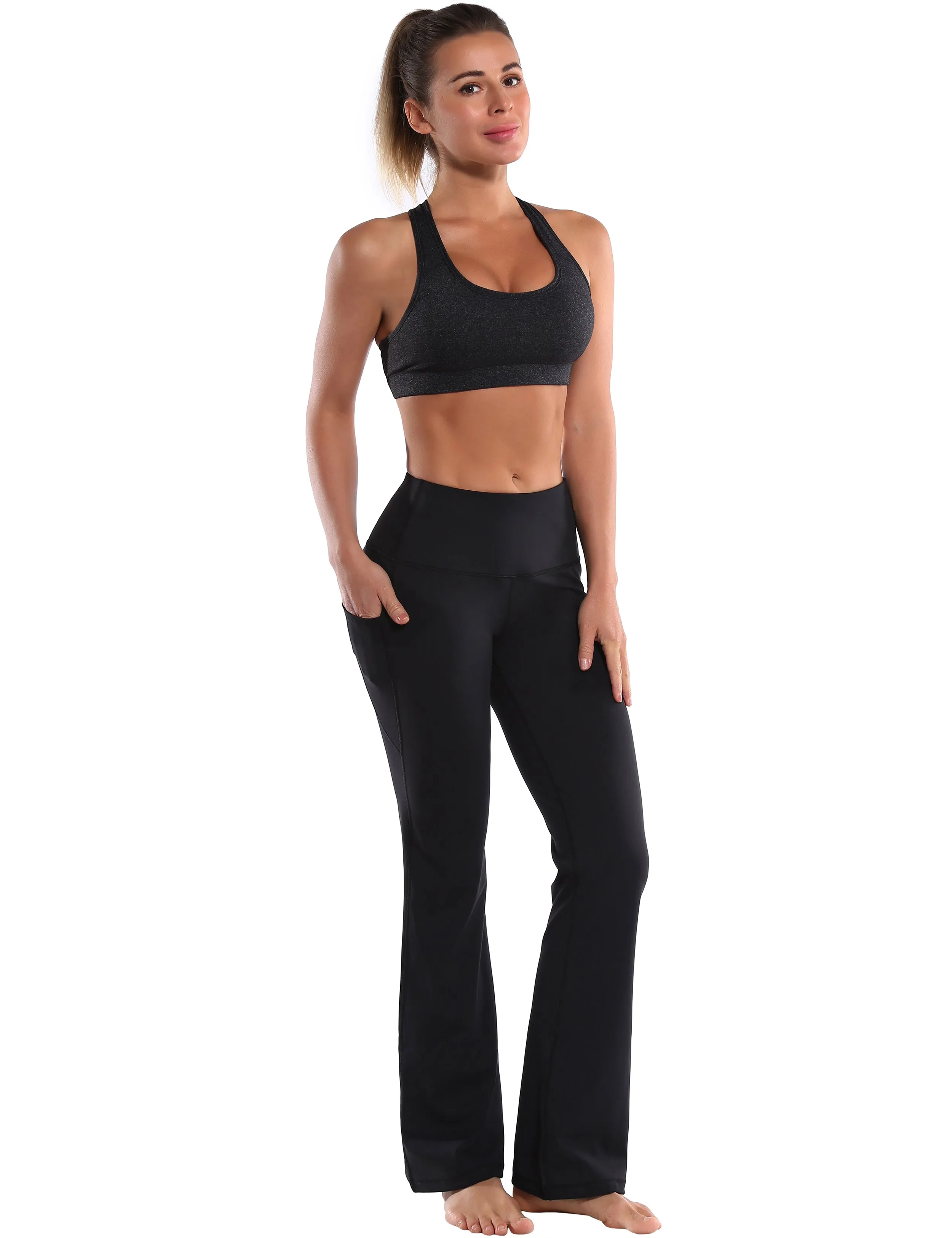 29" 31" 33" 35" 37"  Side Pockets Bootcut Leggings jetblack_Gym