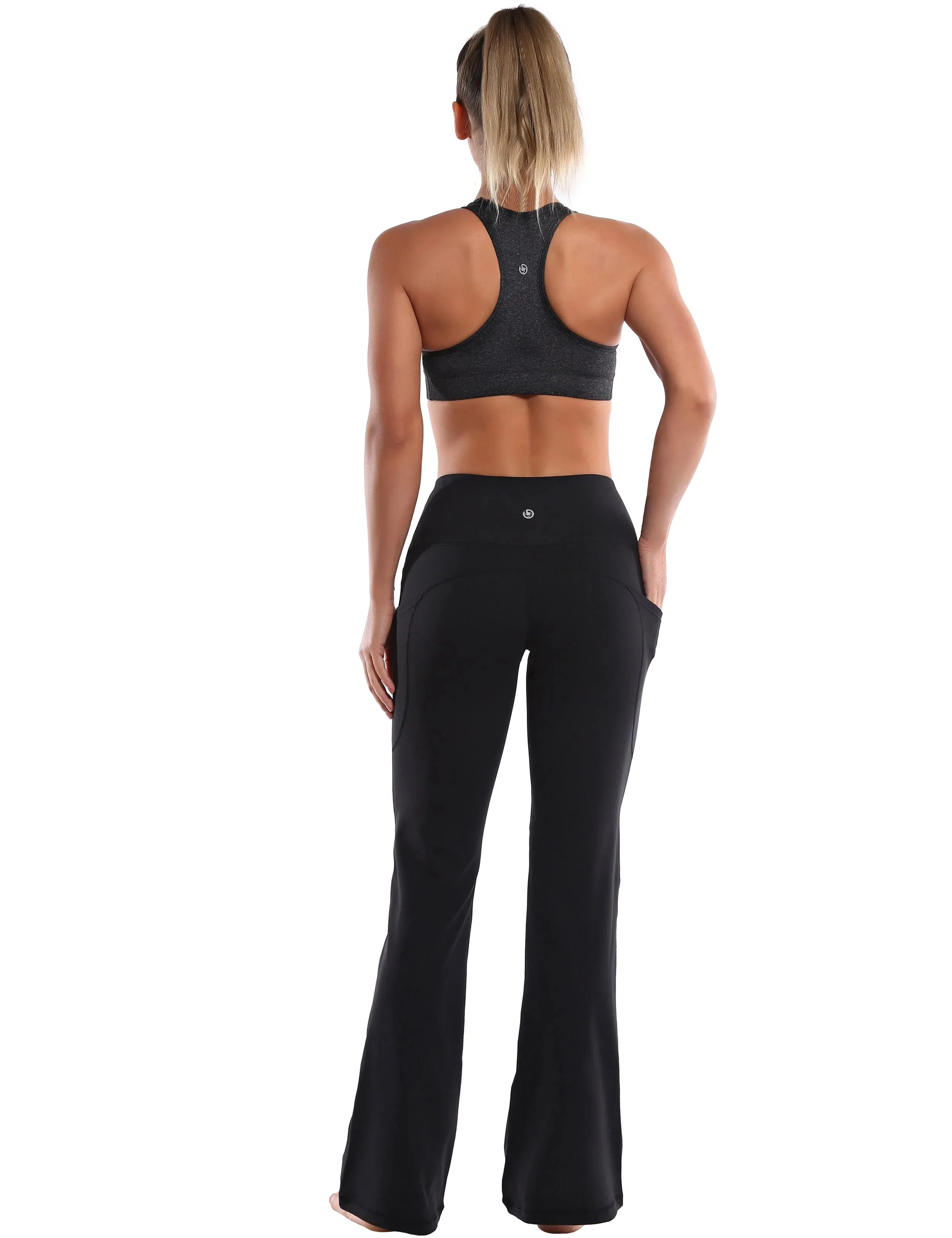 29" 31" 33" 35" 37"  Side Pockets Bootcut Leggings jetblack_yogastudio