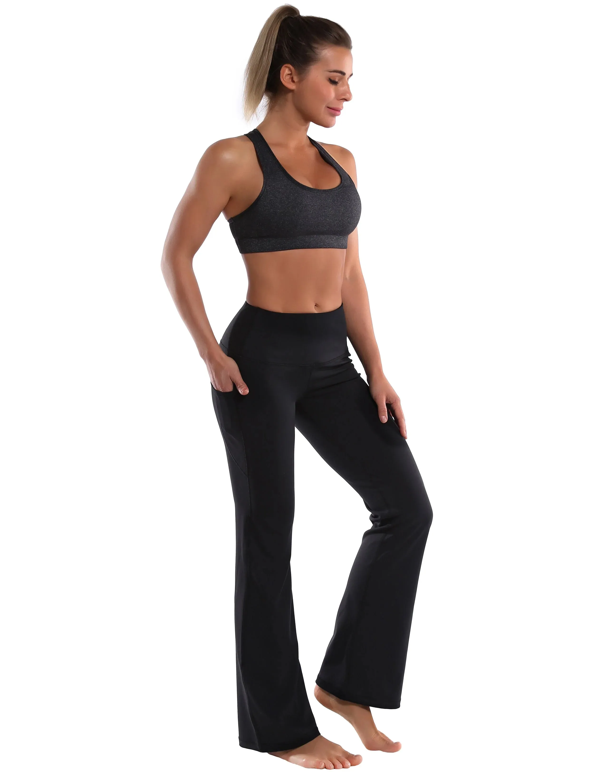 29" 31" 33" 35" 37"  Side Pockets Bootcut Leggings jetblack_yogastudio