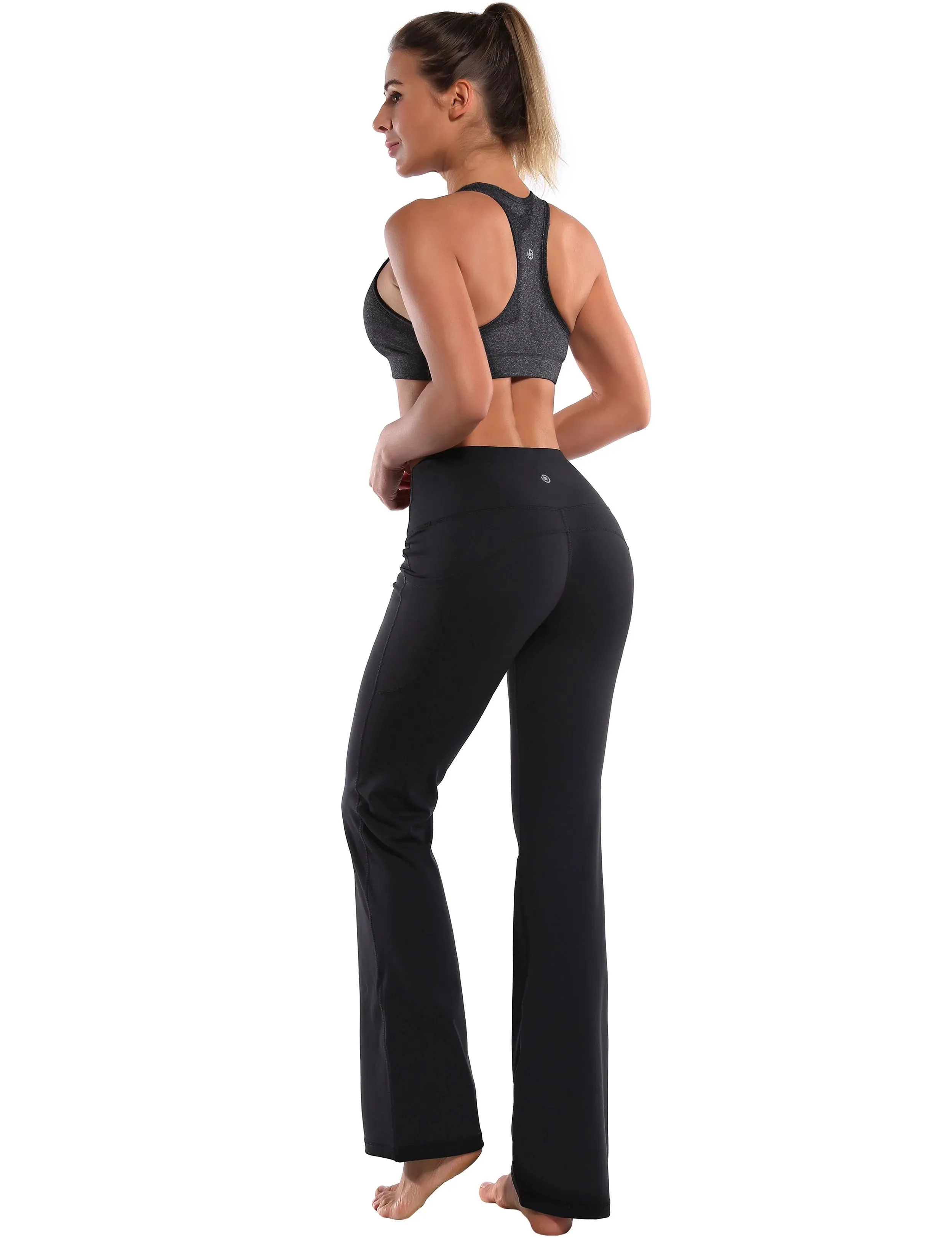 29" 31" 33" 35" 37"  Side Pockets Bootcut Leggings jetblack_yogastudio