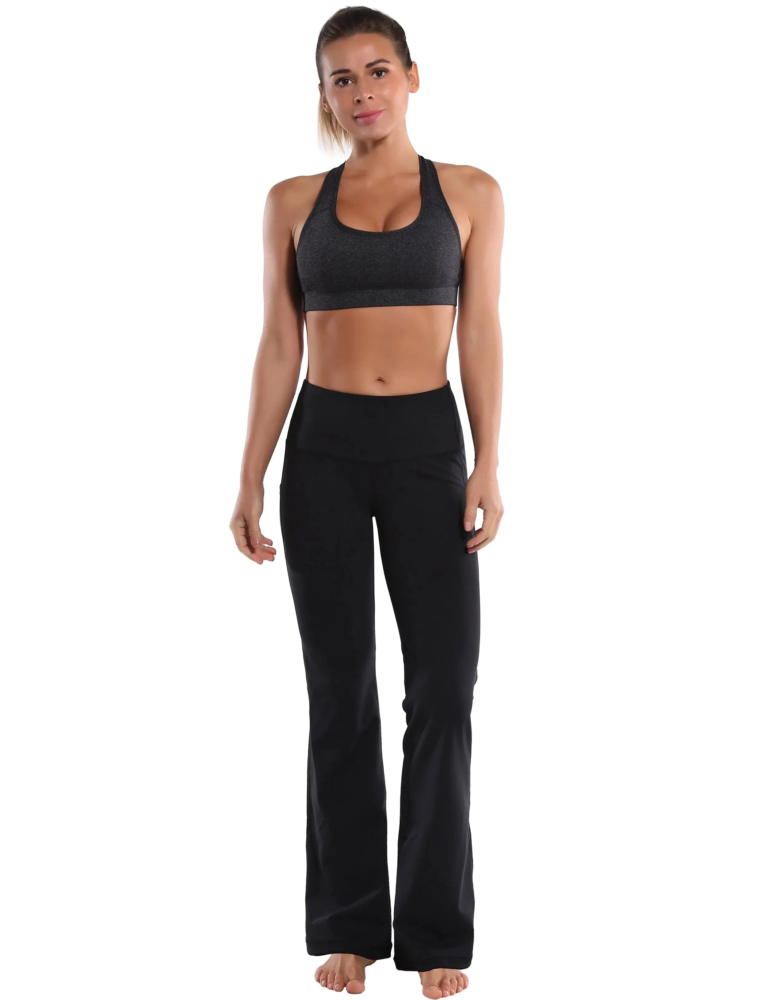 29" 31" 33" 35" 37"  Side Pockets Bootcut Leggings jetblack_yogastudio