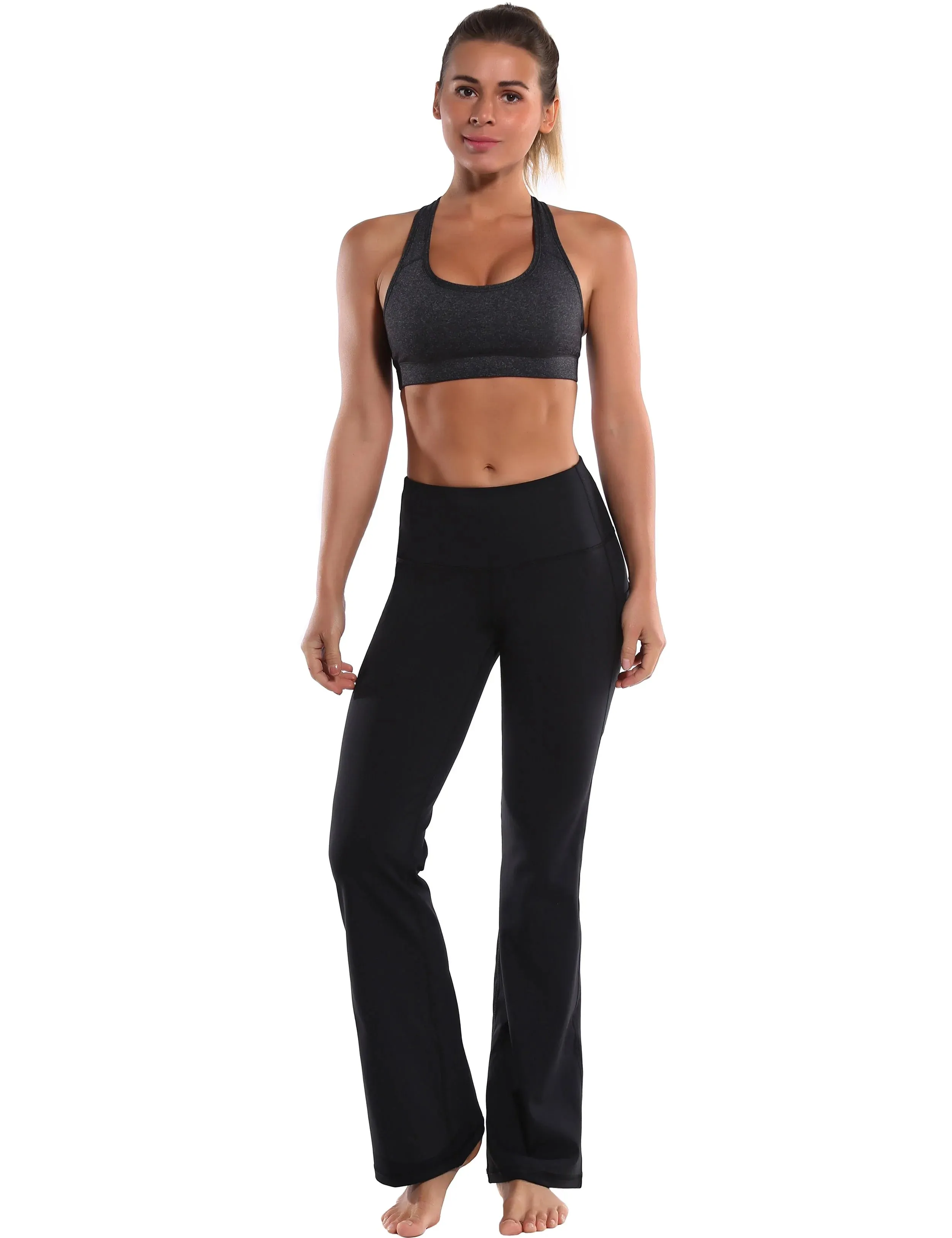 29" 31" 33" 35" 37"  Side Pockets Bootcut Leggings jetblack_yogastudio