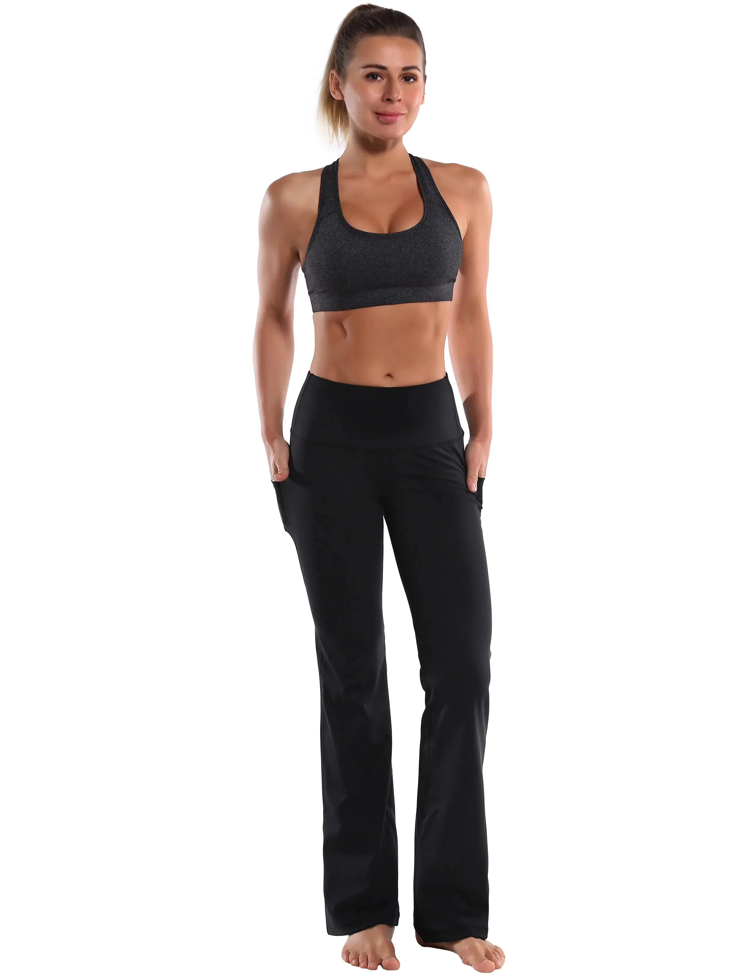 29" 31" 33" 35" 37"  Side Pockets Bootcut Leggings jetblack_yogastudio