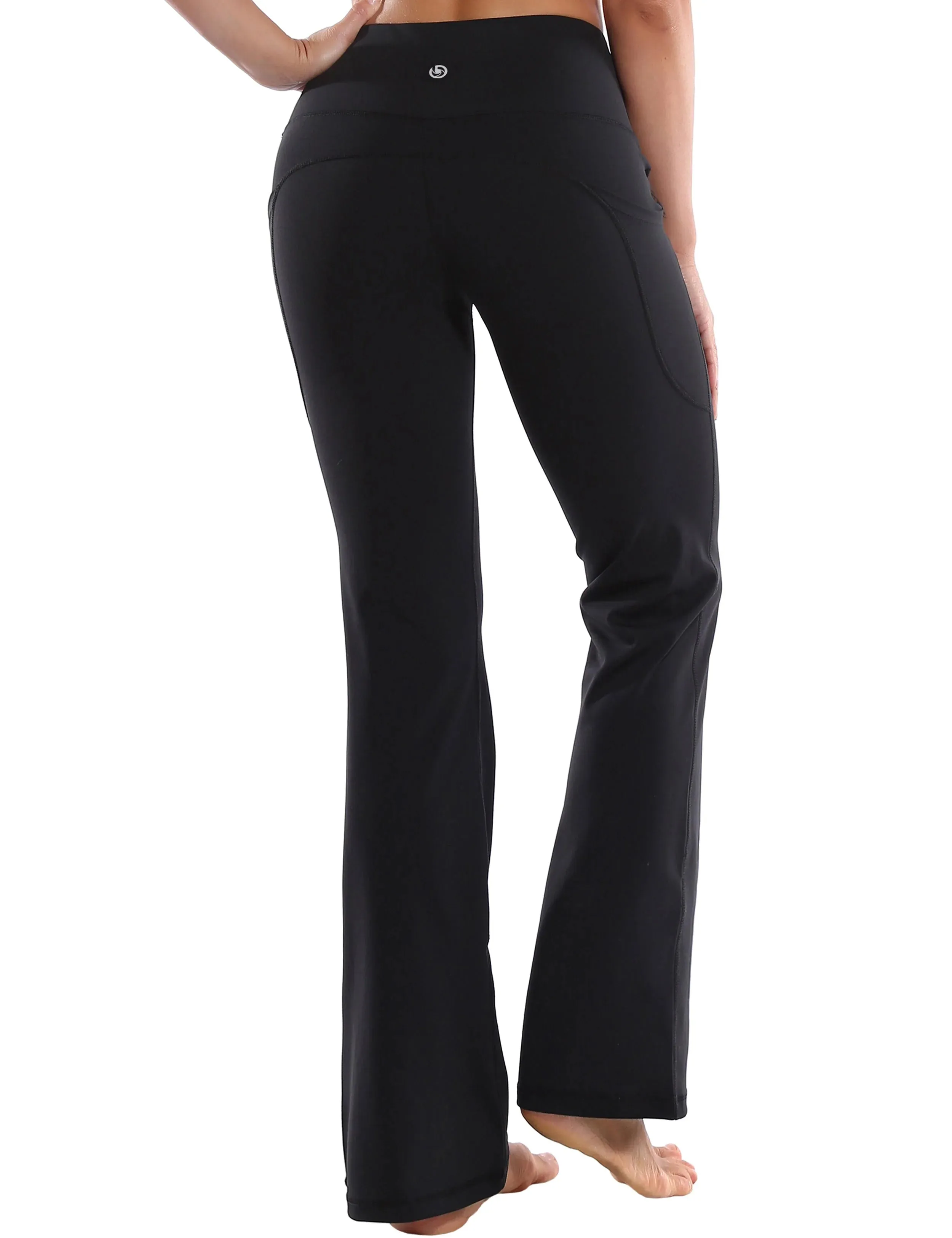 29" 31" 33" 35" 37"  Side Pockets Bootcut Leggings jetblack_yogastudio