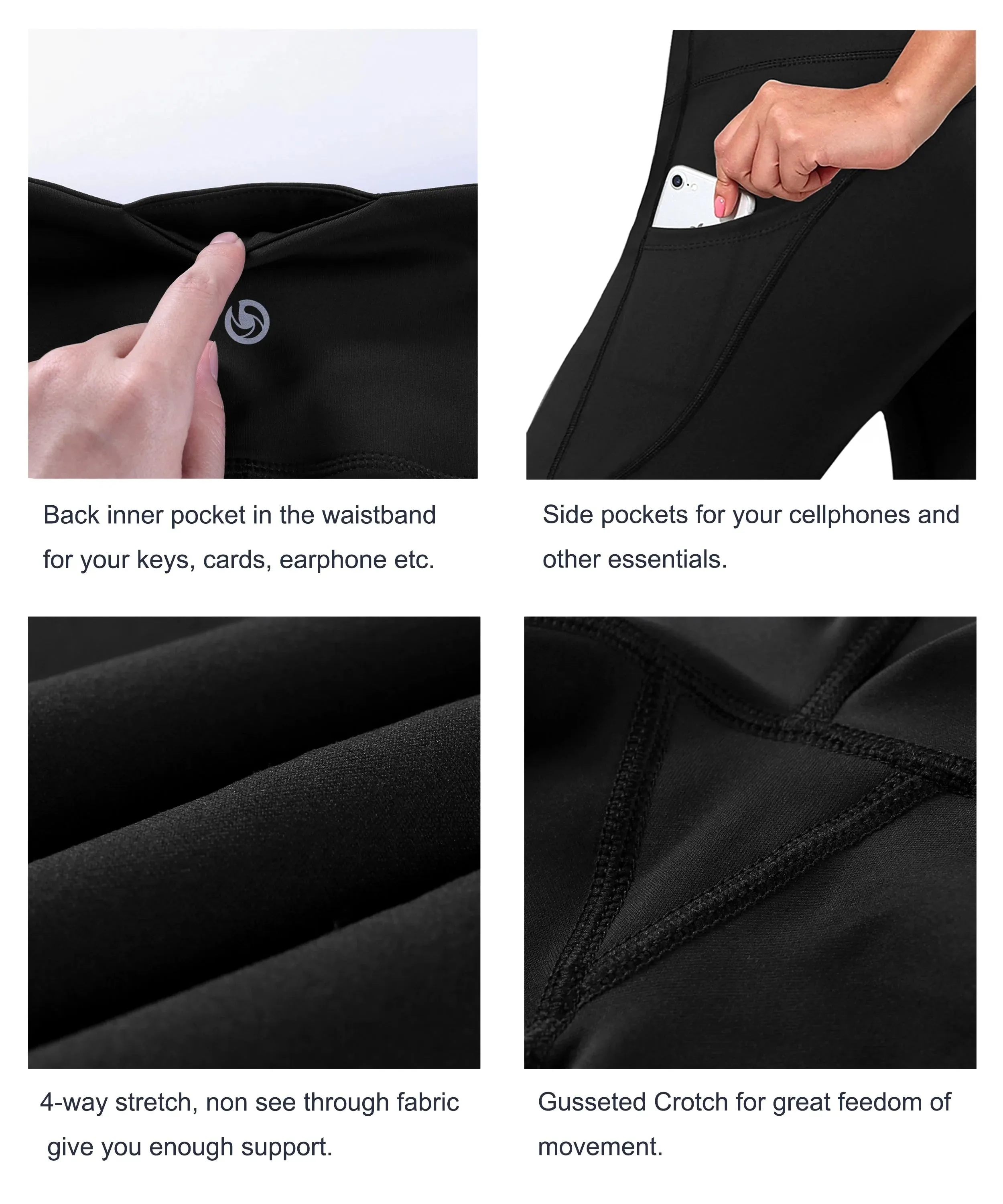 29" 31" 33" 35" 37"  Side Pockets Bootcut Leggings jetblack_yogastudio