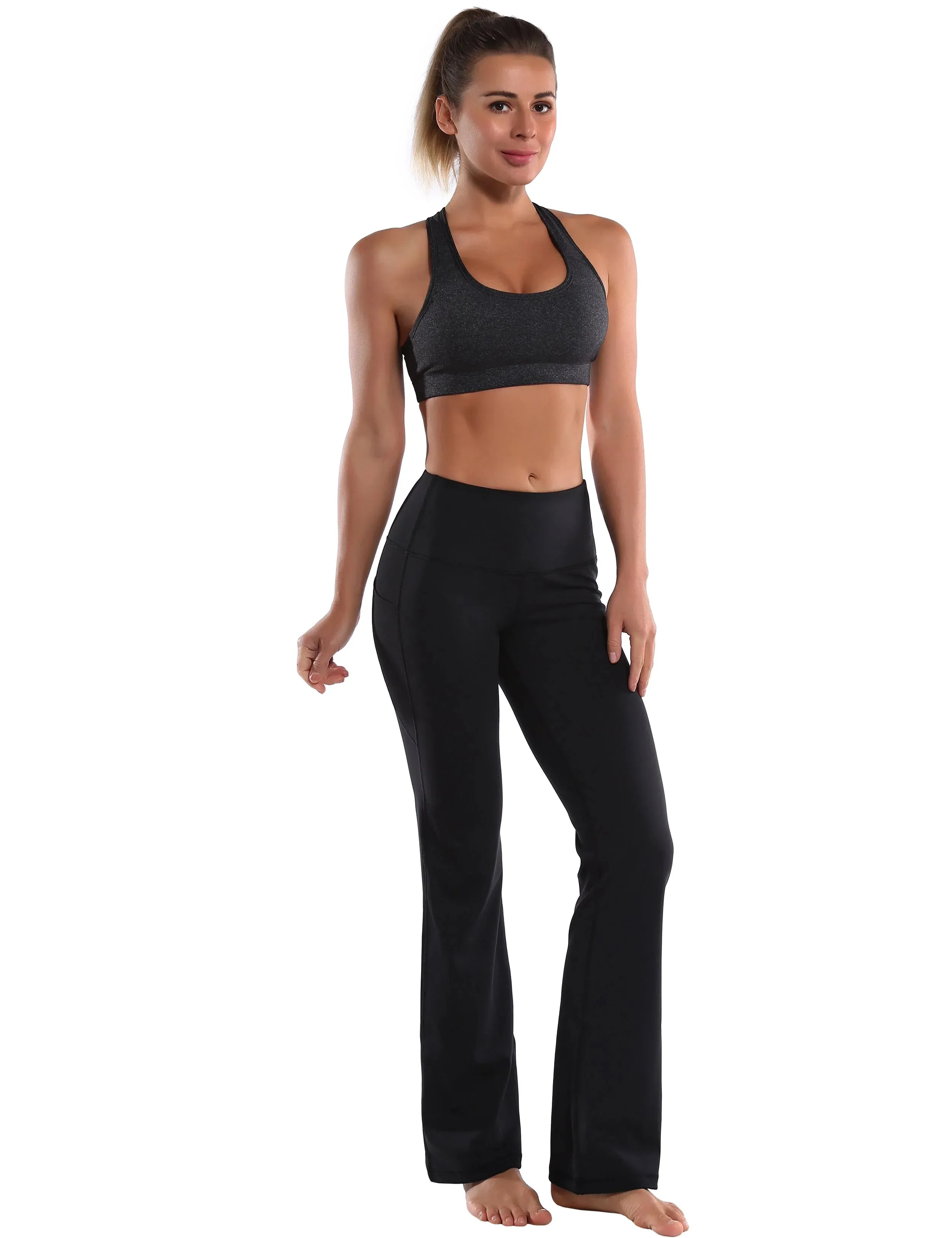 29" 31" 33" 35" 37"  Side Pockets Bootcut Leggings jetblack_yogastudio
