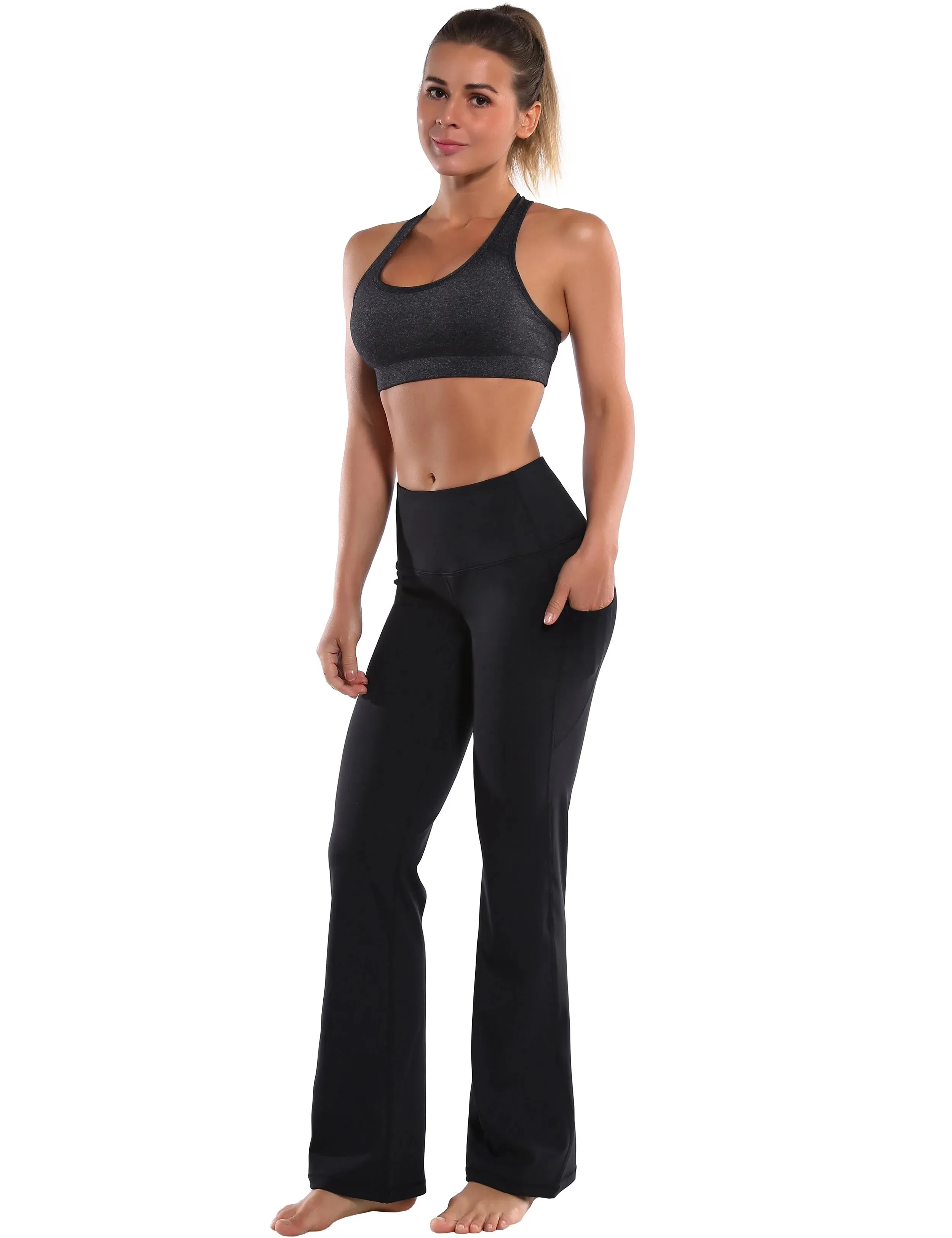 29" 31" 33" 35" 37"  Side Pockets Bootcut Leggings jetblack_yogastudio