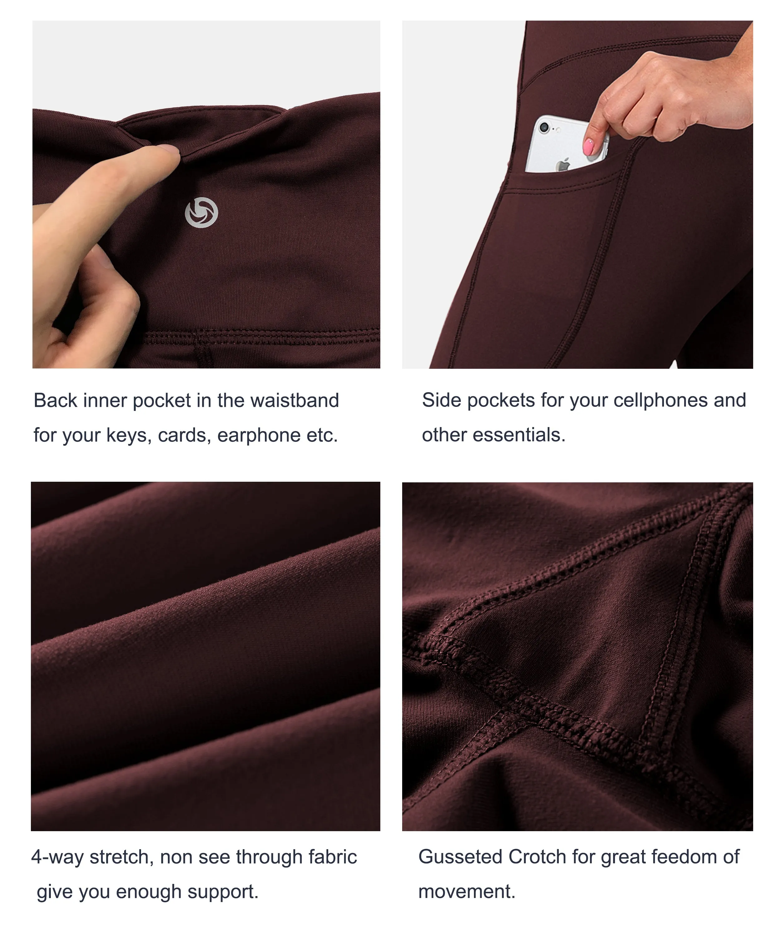 29" 31" 33" 35" 37"  Side Pockets Bootcut Leggings mahoganymaroon_Tall Size
