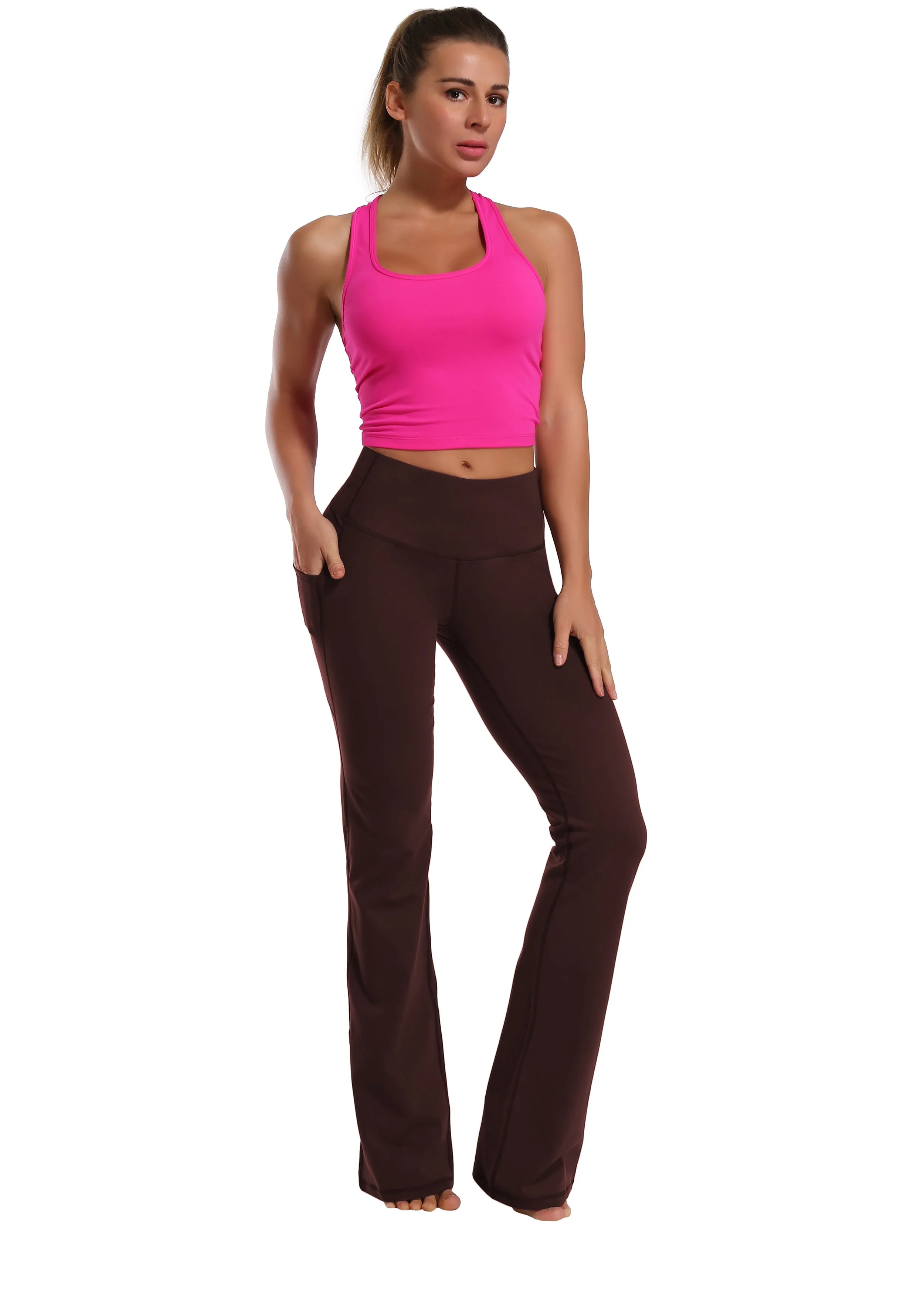 29" 31" 33" 35" 37"  Side Pockets Bootcut Leggings mahoganymaroon_Tall Size