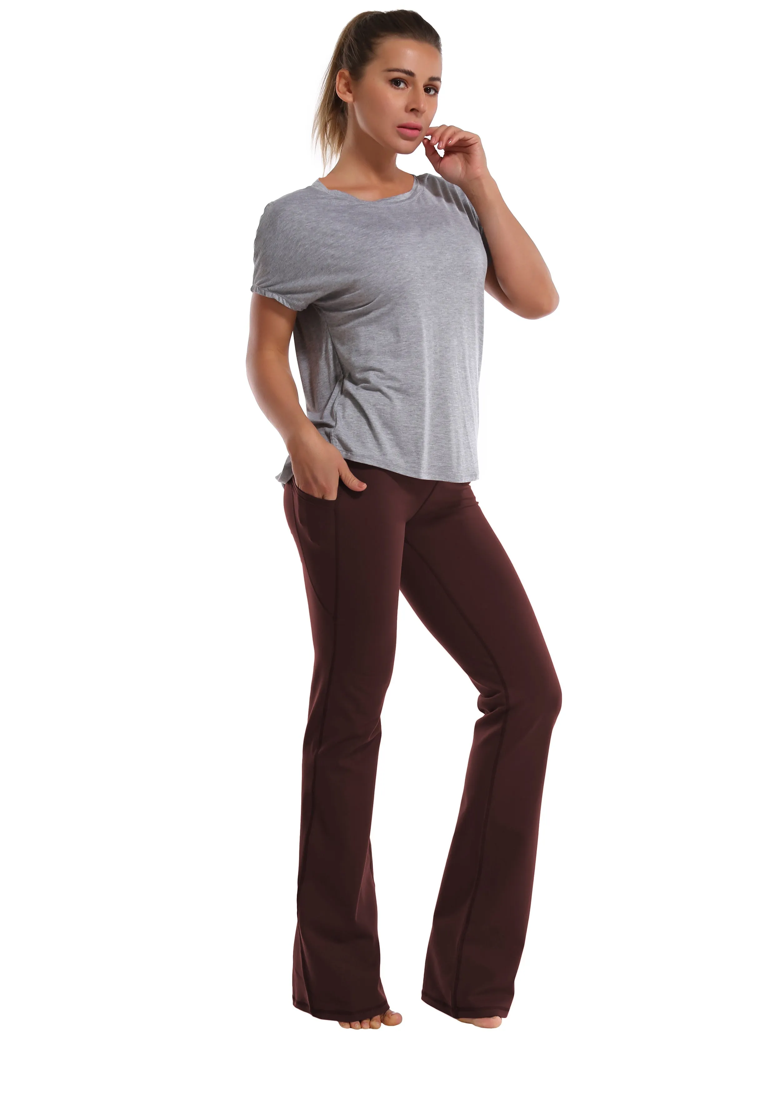 29" 31" 33" 35" 37"  Side Pockets Bootcut Leggings mahoganymaroon_Tall Size
