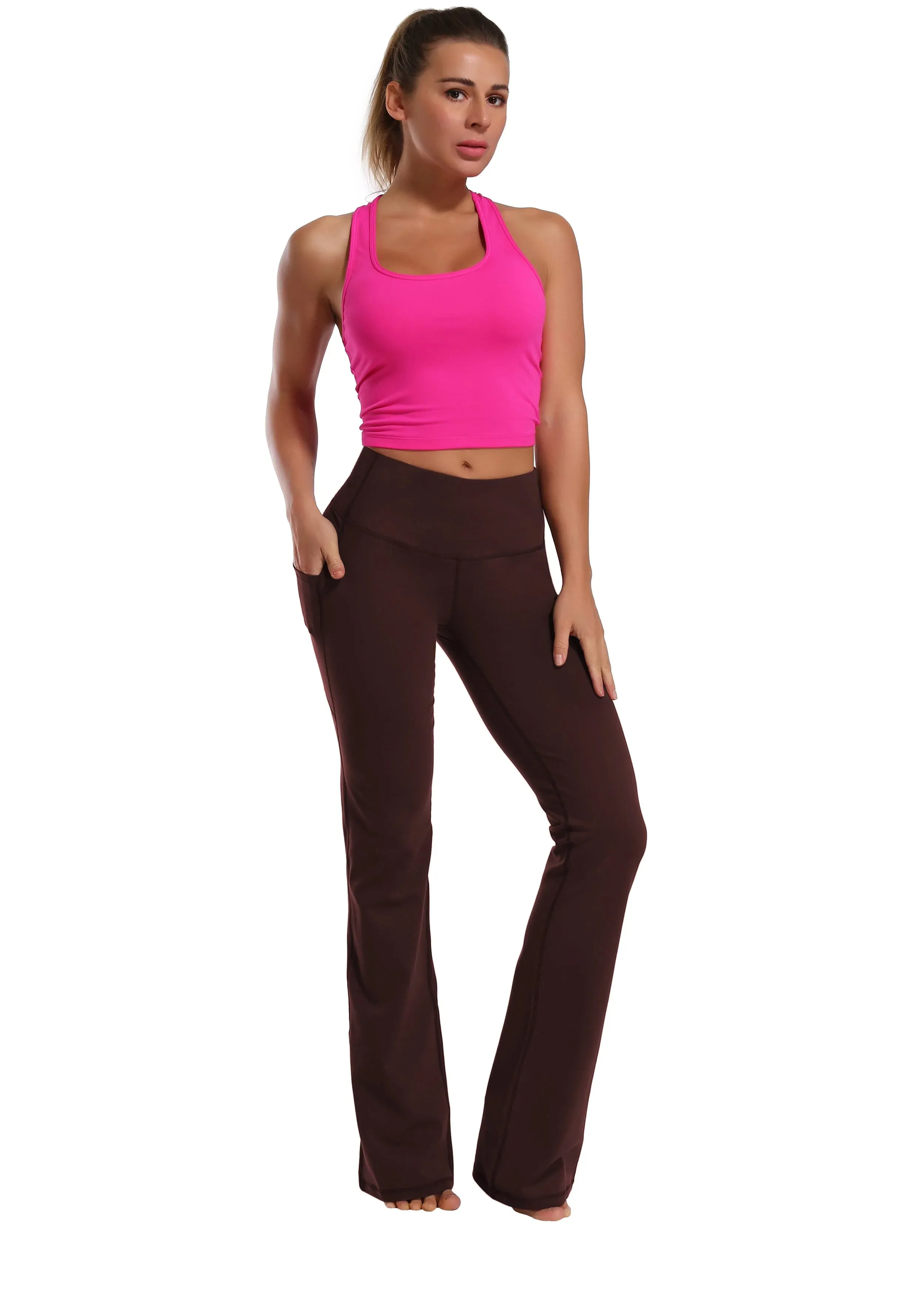 29" 31" 33" 35" 37"  Side Pockets Bootcut Leggings mahoganymaroon_yogastudio