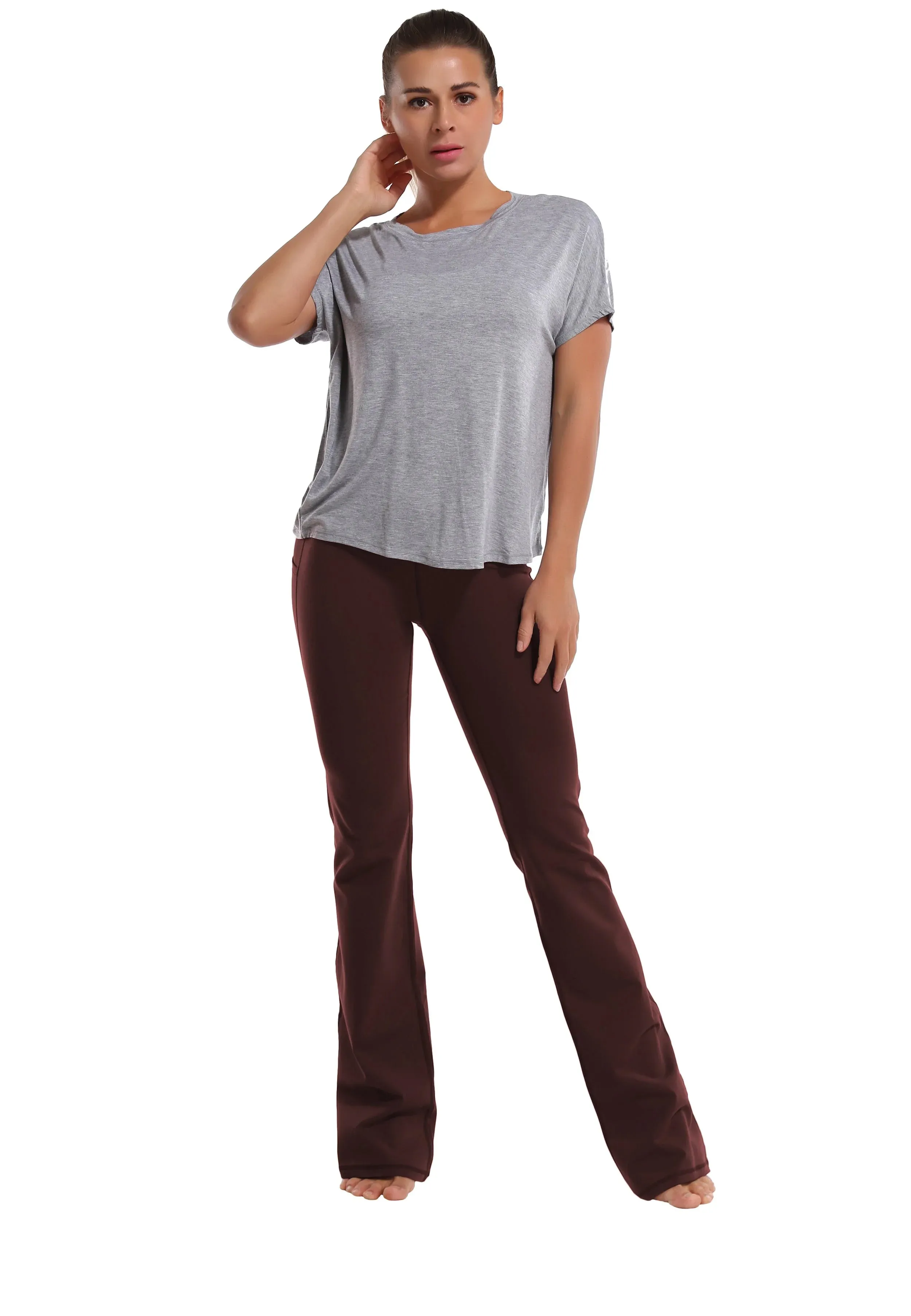29" 31" 33" 35" 37"  Side Pockets Bootcut Leggings mahoganymaroon_yogastudio