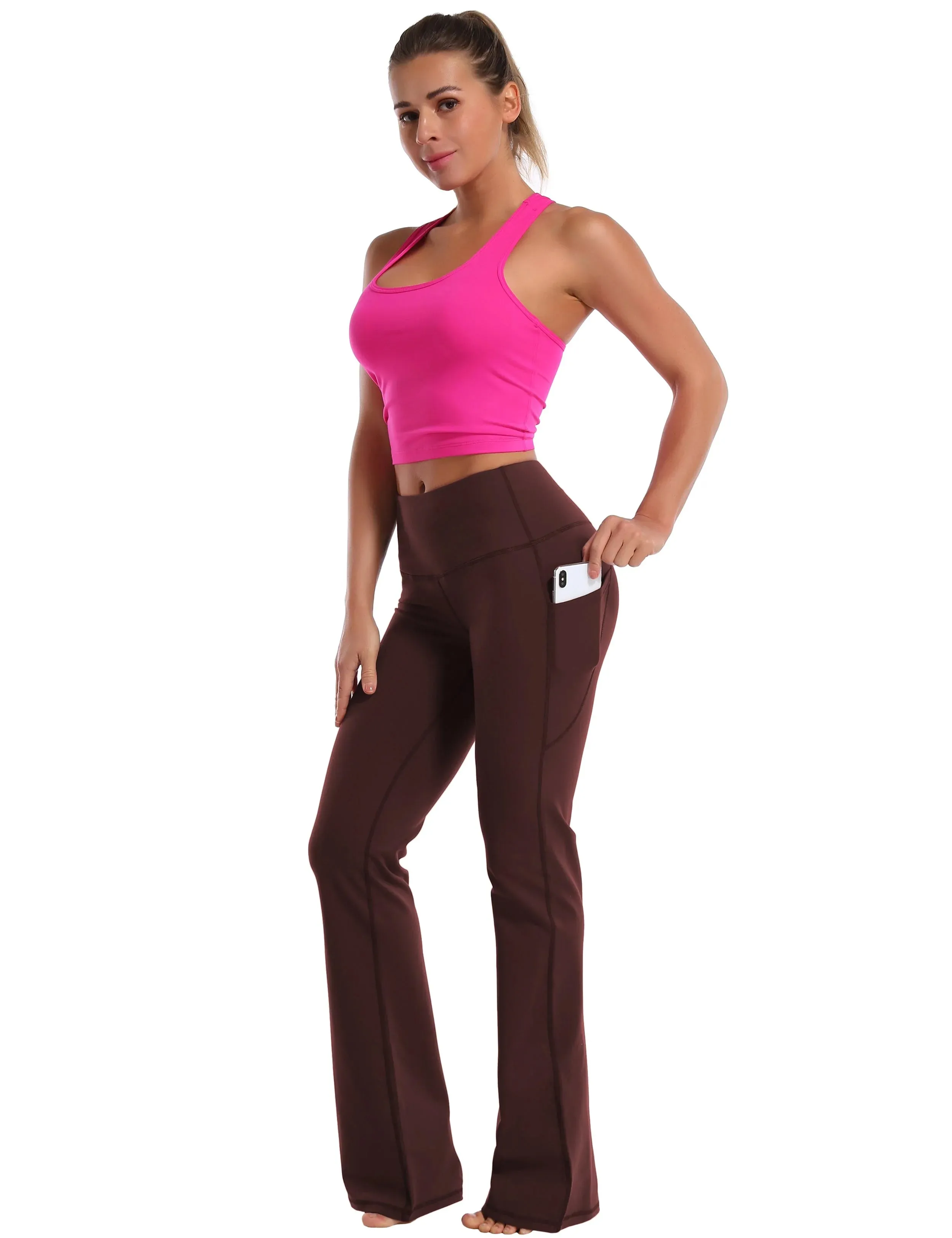 29" 31" 33" 35" 37"  Side Pockets Bootcut Leggings mahoganymaroon_yogastudio