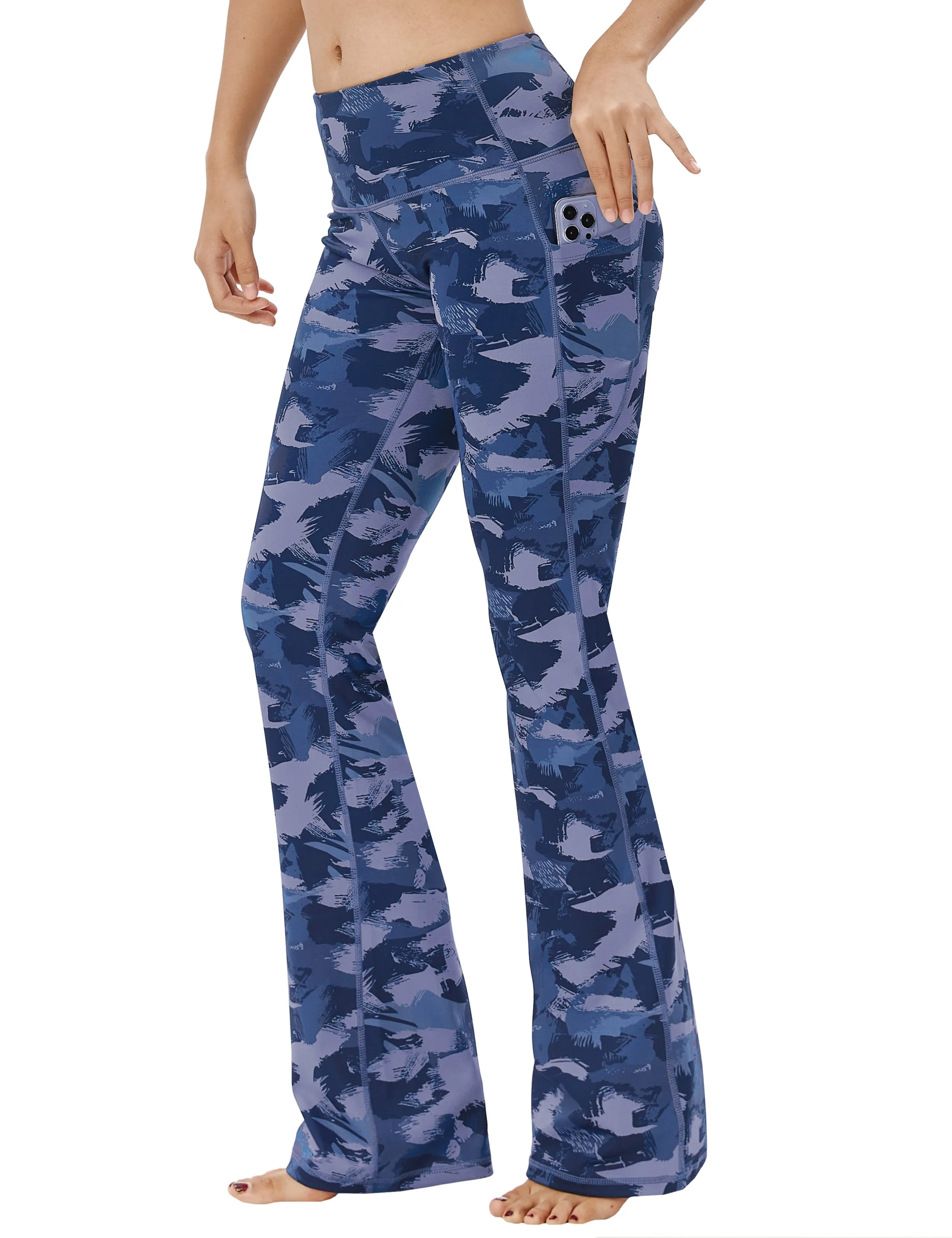 29" 31" 33" 35" 37"  Side Pockets Bootcut Leggings navy brushcamo_Pilates