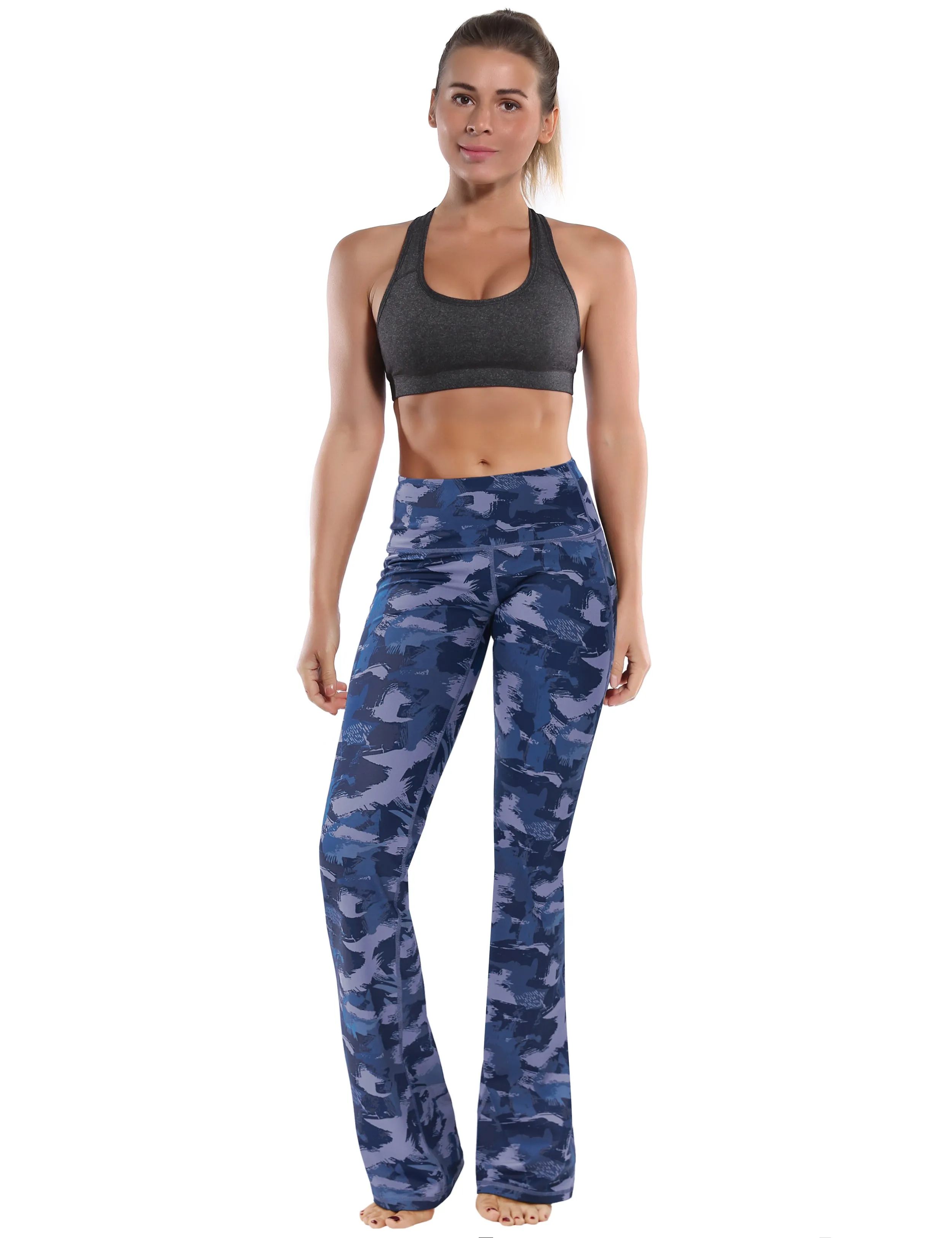 29" 31" 33" 35" 37"  Side Pockets Bootcut Leggings navy brushcamo_Pilates