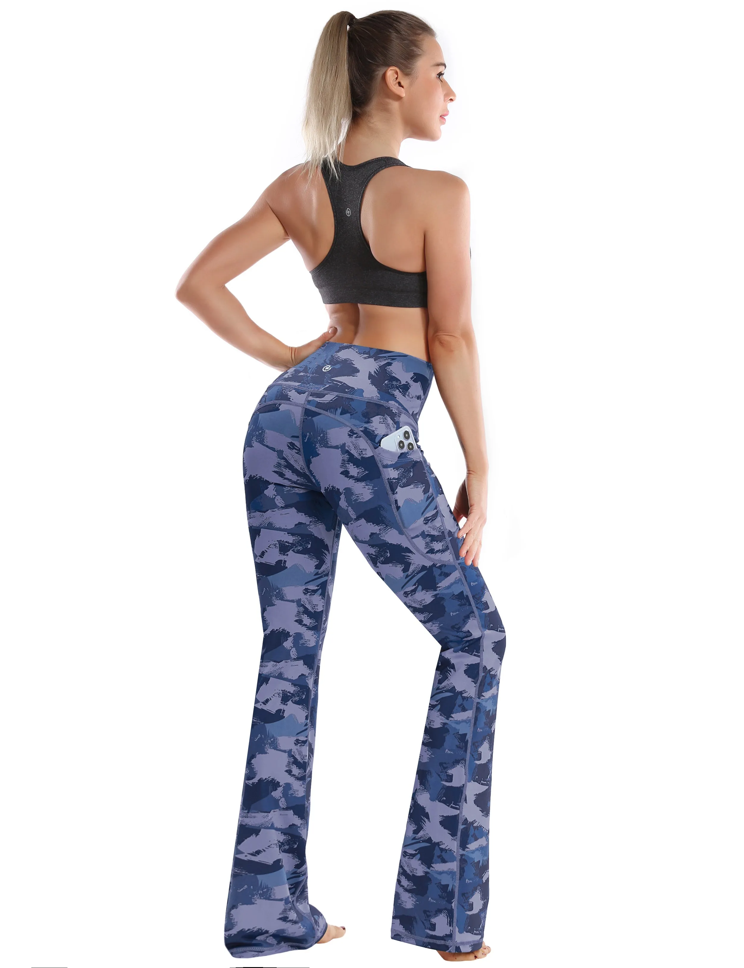 29" 31" 33" 35" 37"  Side Pockets Bootcut Leggings navy brushcamo_Pilates