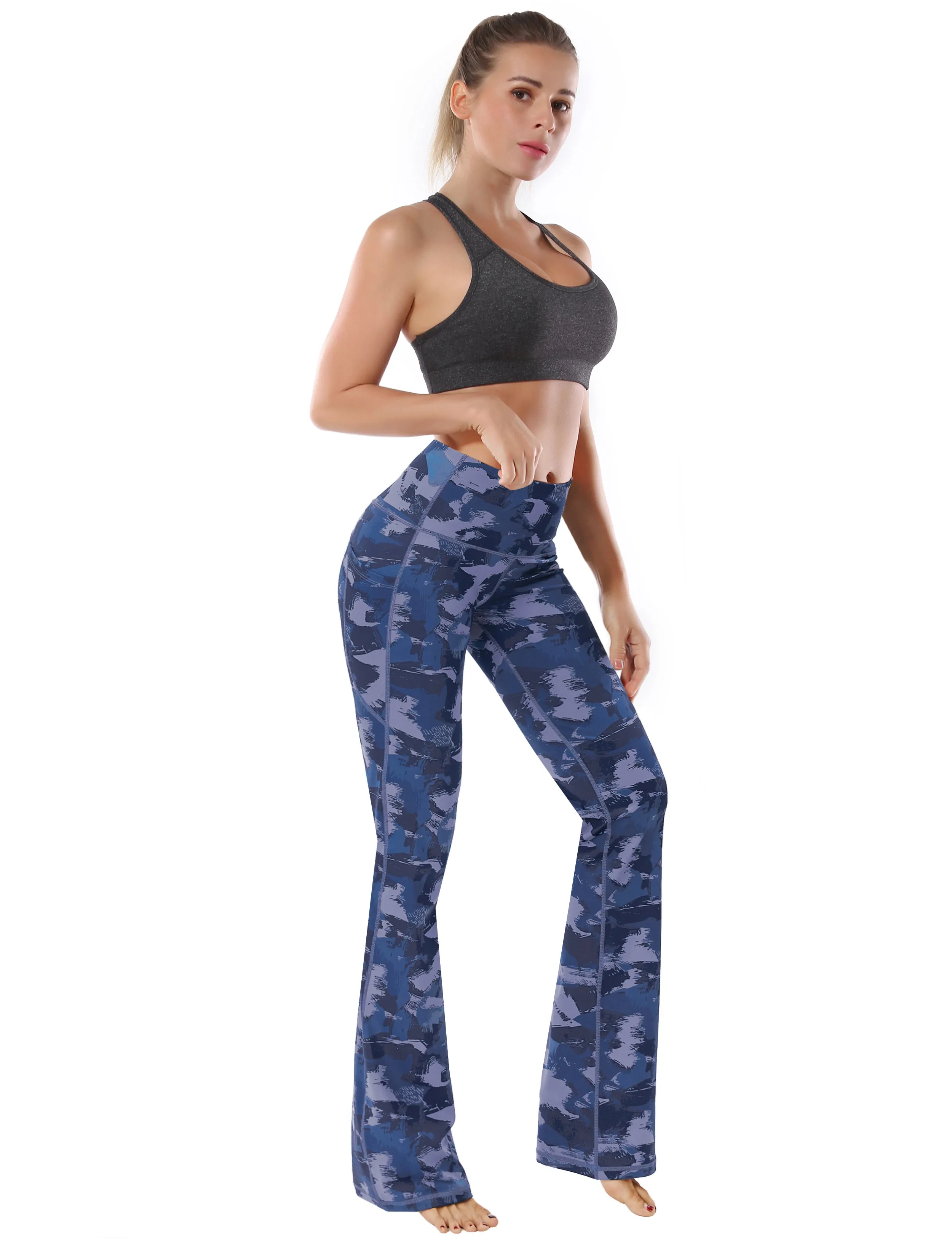 29" 31" 33" 35" 37"  Side Pockets Bootcut Leggings navy brushcamo_Pilates