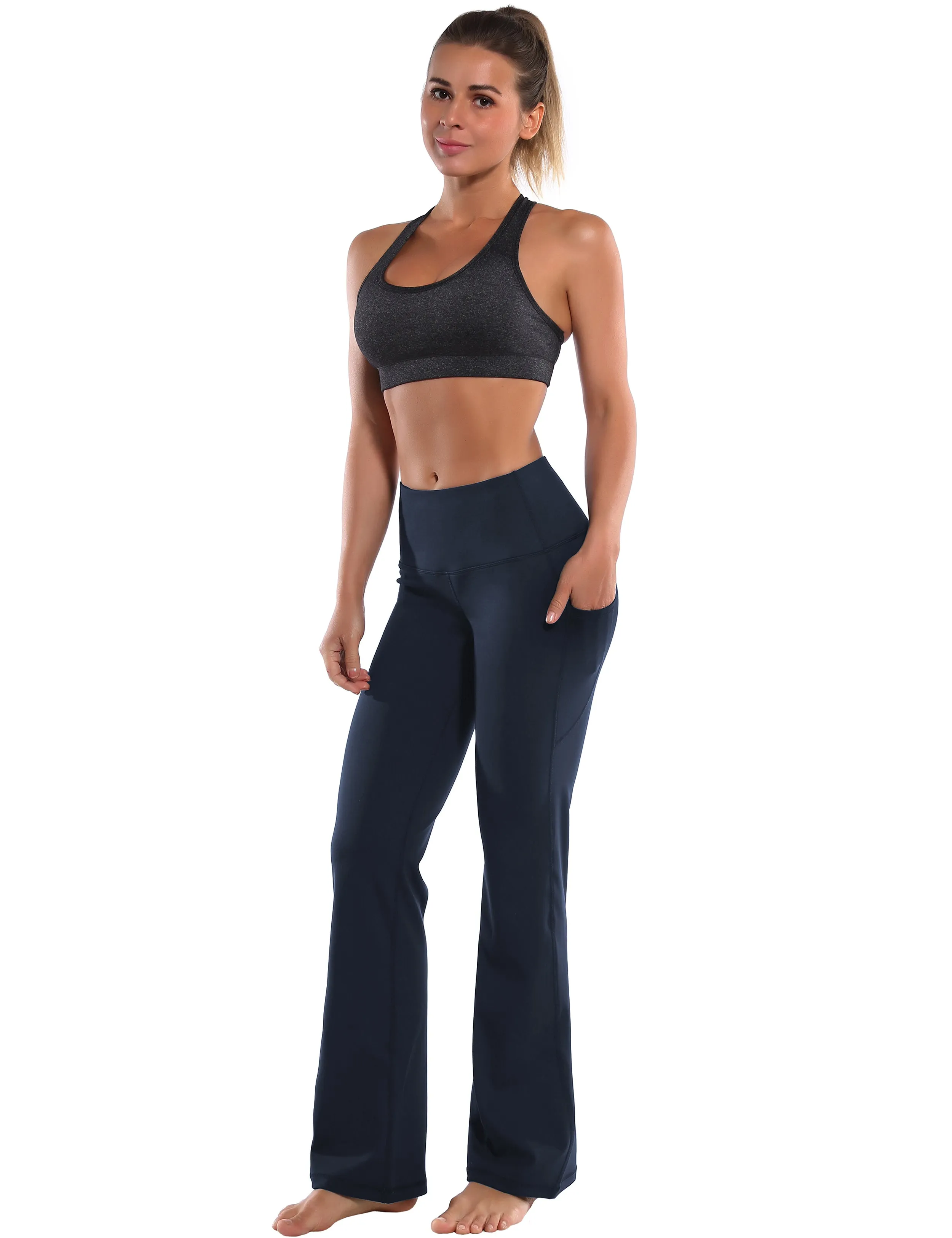 29" 31" 33" 35" 37"  Side Pockets Bootcut Leggings navyblue_Gym