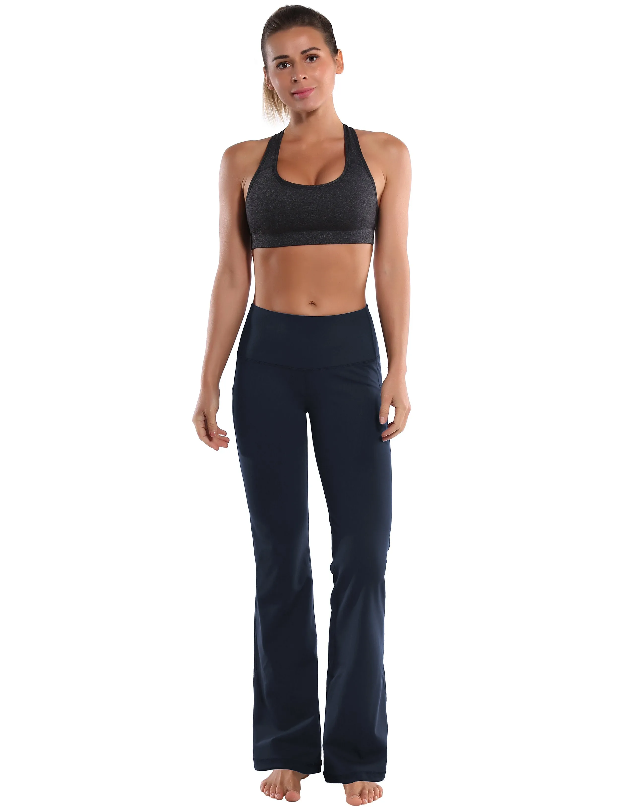 29" 31" 33" 35" 37"  Side Pockets Bootcut Leggings navyblue_Gym