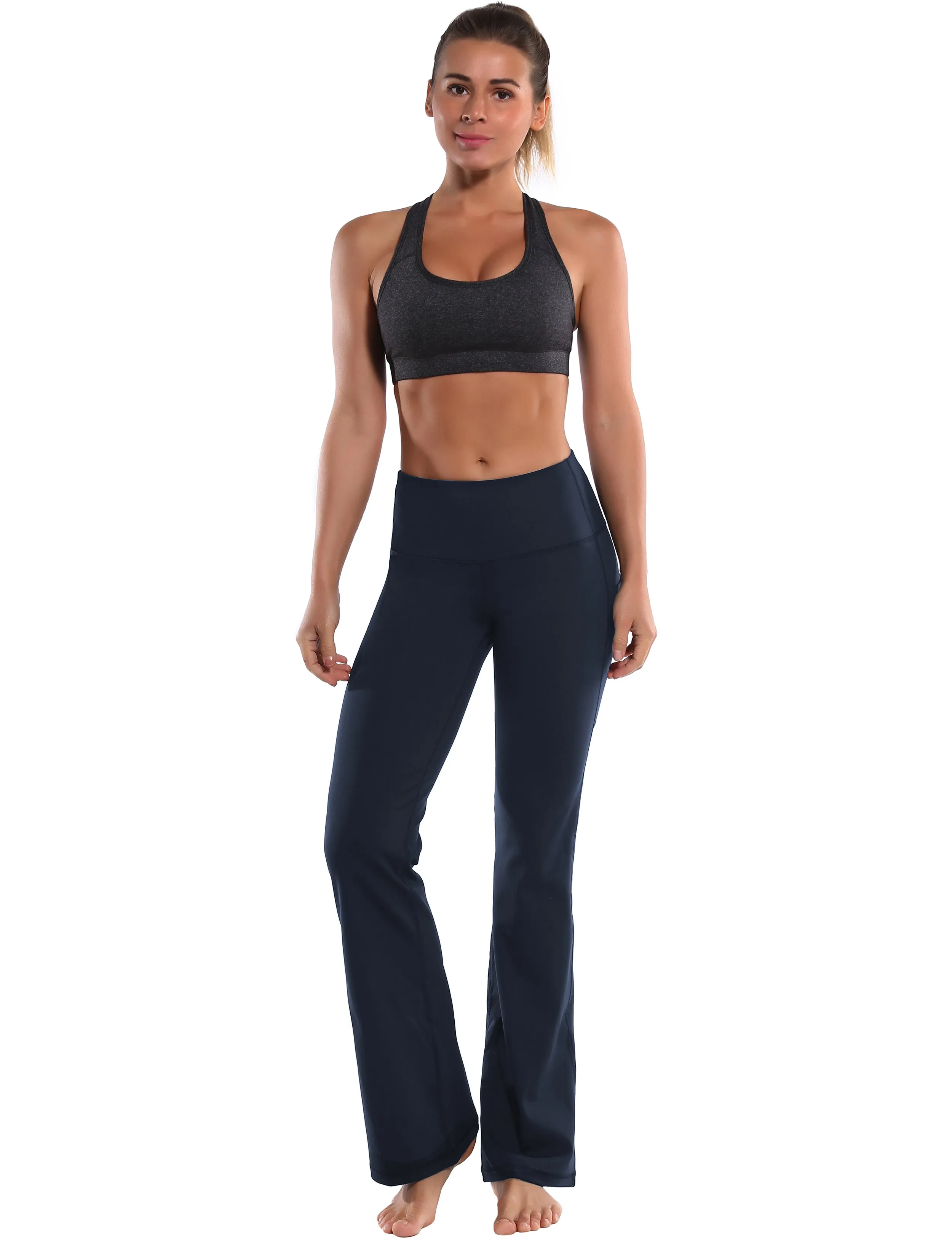 29" 31" 33" 35" 37"  Side Pockets Bootcut Leggings navyblue_Gym