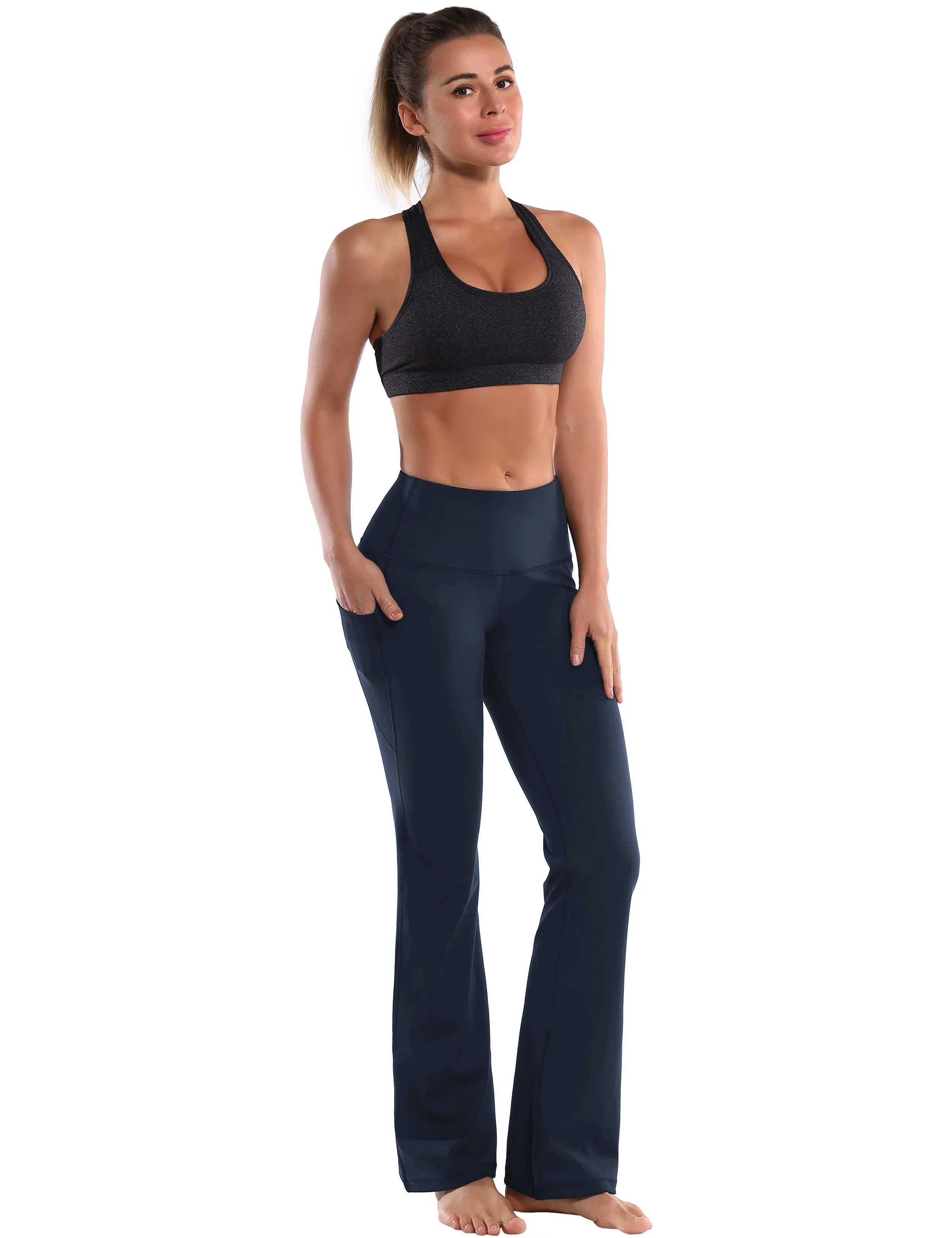 29" 31" 33" 35" 37"  Side Pockets Bootcut Leggings navyblue_Gym